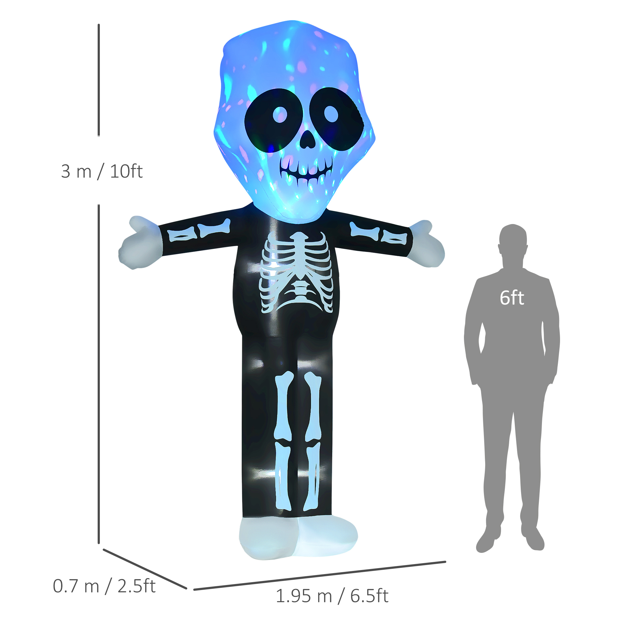 HOMCOM 3m Halloween Inflatable Skeleton Ghost Decoration, LED Lighted for Home Indoor Outdoor Garden Lawn Decoration Party Prop 3