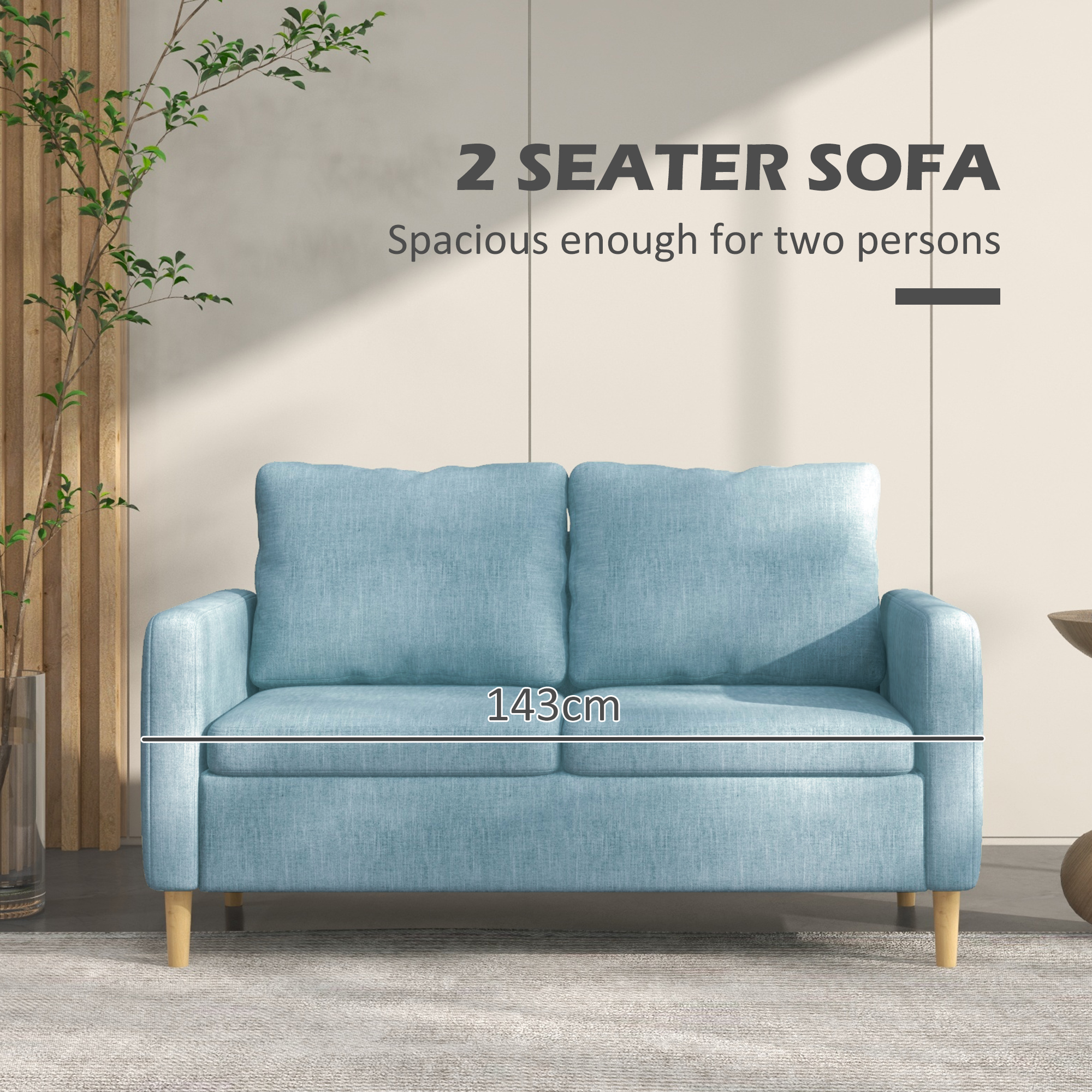 HOMCOM 143cm 2 Seater Sofa for Living Room, Modern Fabric Couch ...