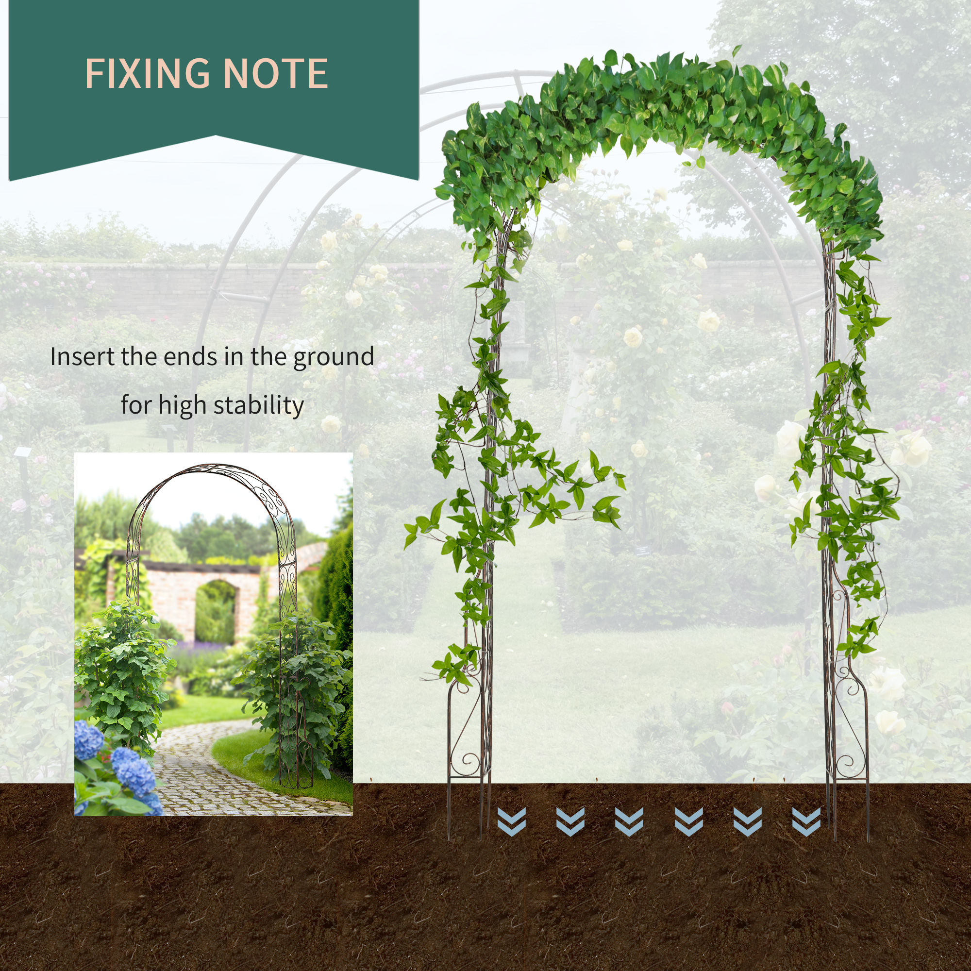 Outsunny Metal Garden Arch Trellis, Decorative Arbour Archway for Walkway Path Ceremony Wedding Party, 120 x 30 x 226cm 6
