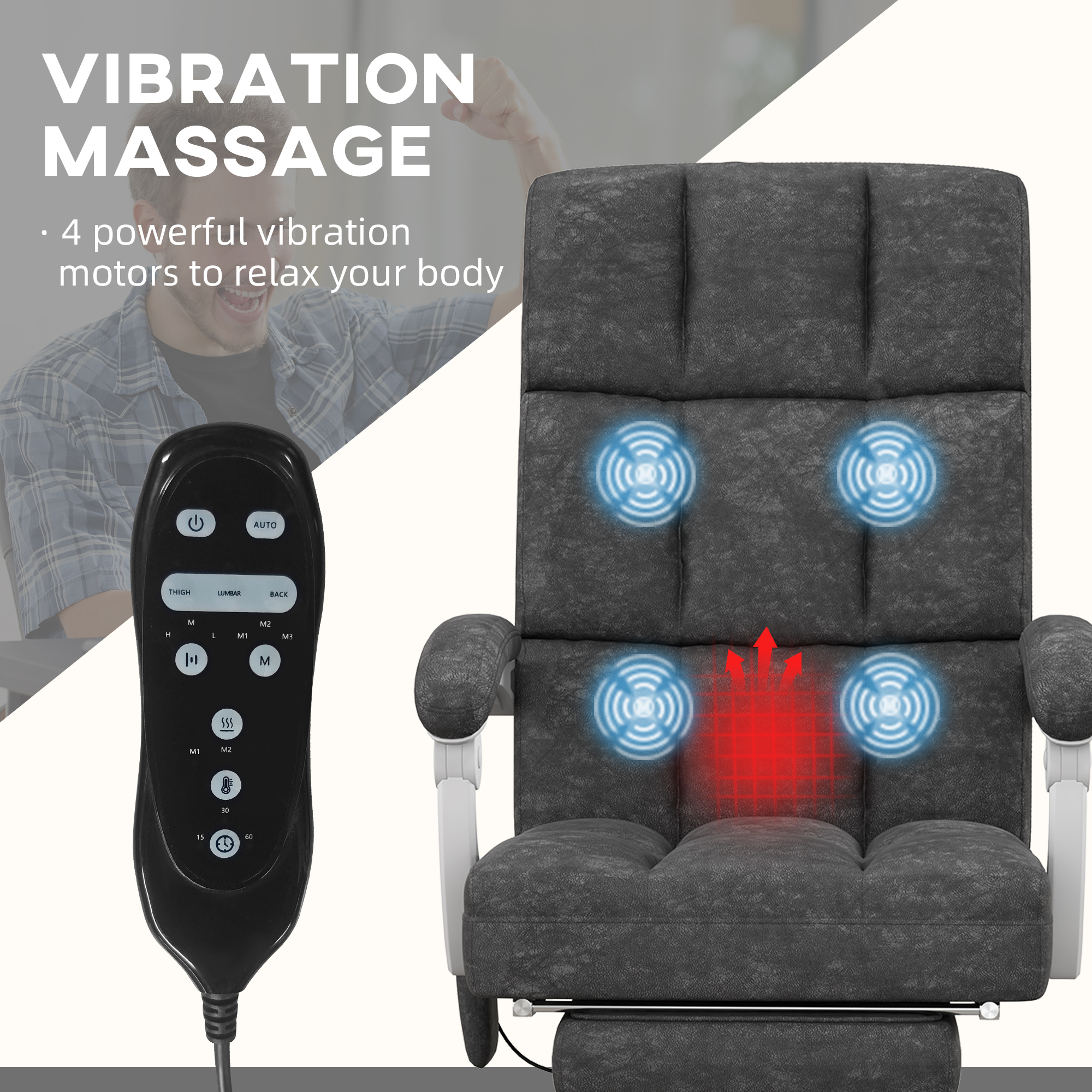 Vinsetto Massage Office Chair, Ergonomic Desk Chair, Comfy Work Study Chair with Heat, Padded Seat, 135° Reclining Back and Footrest for Home Office, Charcoal Grey 4