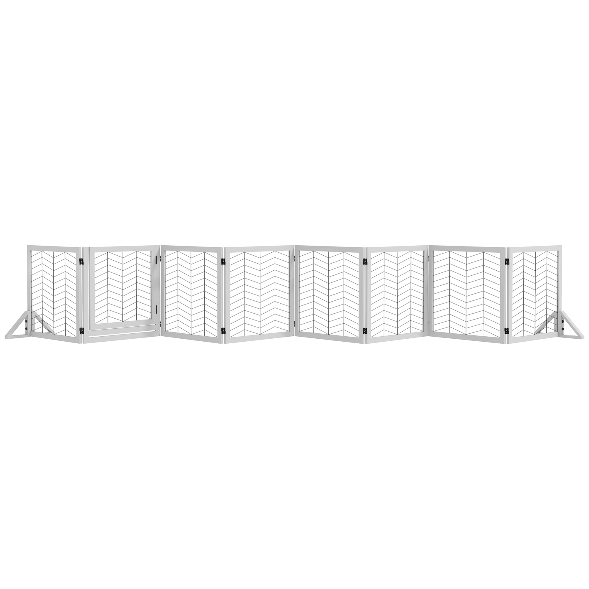 PawHut 8 Panels Foldable Pet Gate with Support Feet, for House, Doorway, Stairs, Small and Medium Dogs - Natural Wood