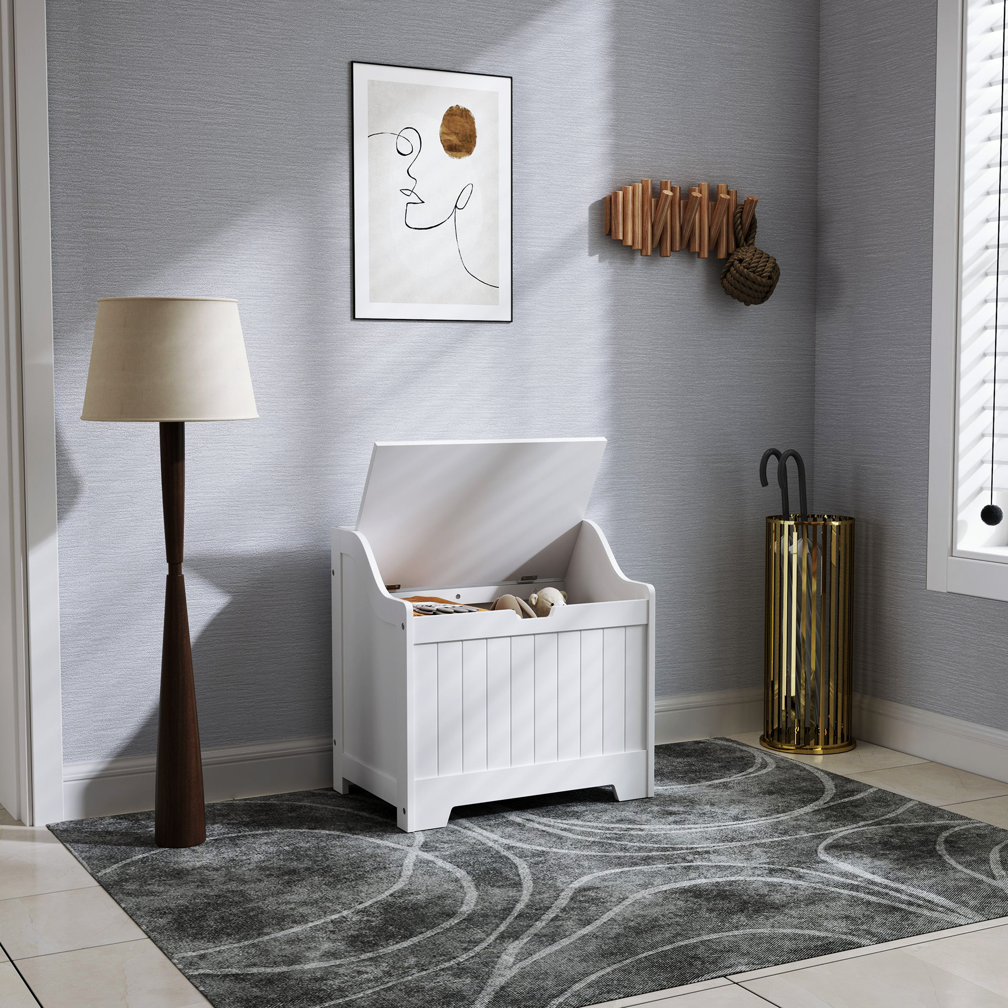 HOMCOM 61L Home Storage Chest White 8
