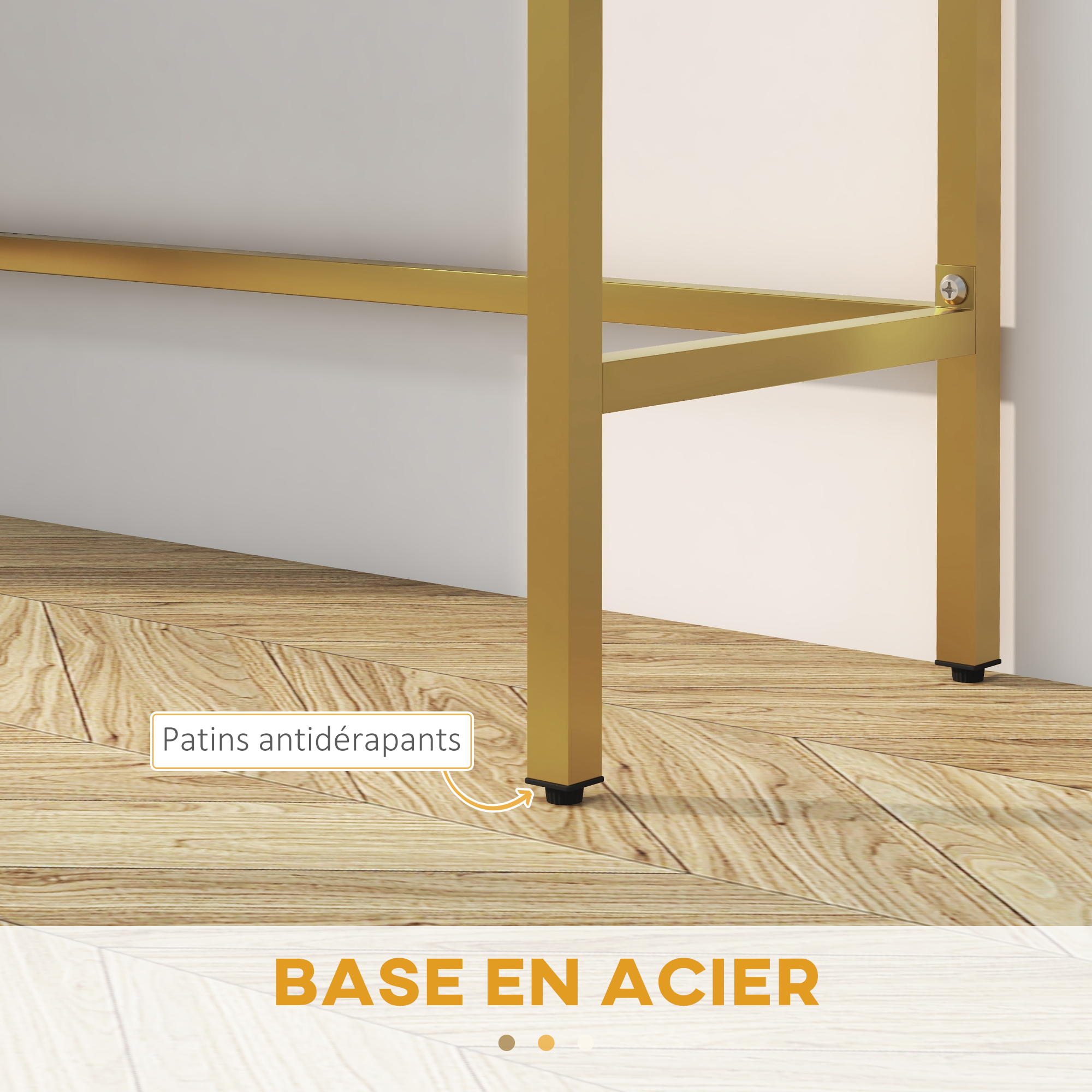 Table Console HOMCOM Blanche Avec 2 Tiroirs - Meuble Entrée Salon, Base Acier, Pieds Dorés Antidérapants, Style Moderne