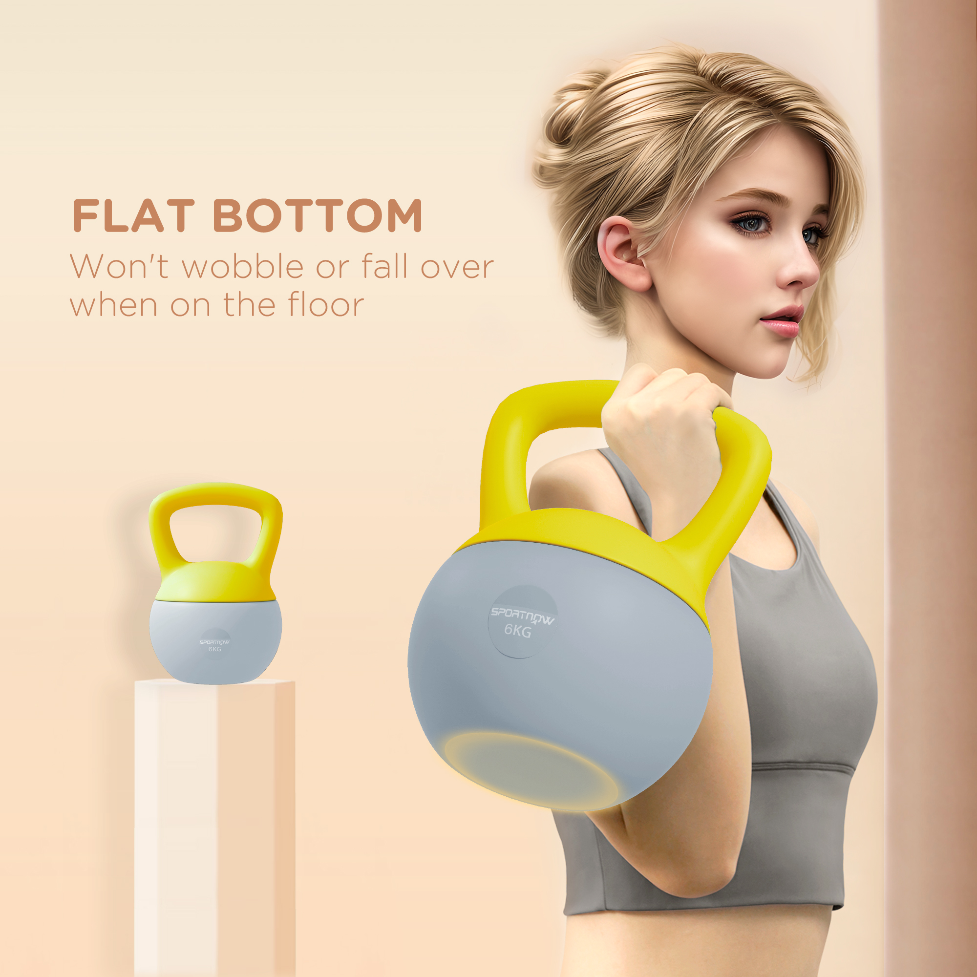 SPORTNOW 6KG Soft Kettlebell, Kettlebell with Non-Slip Handle for Home Gym, Weight Lifting, Strength Training, Yellow/Grey 6