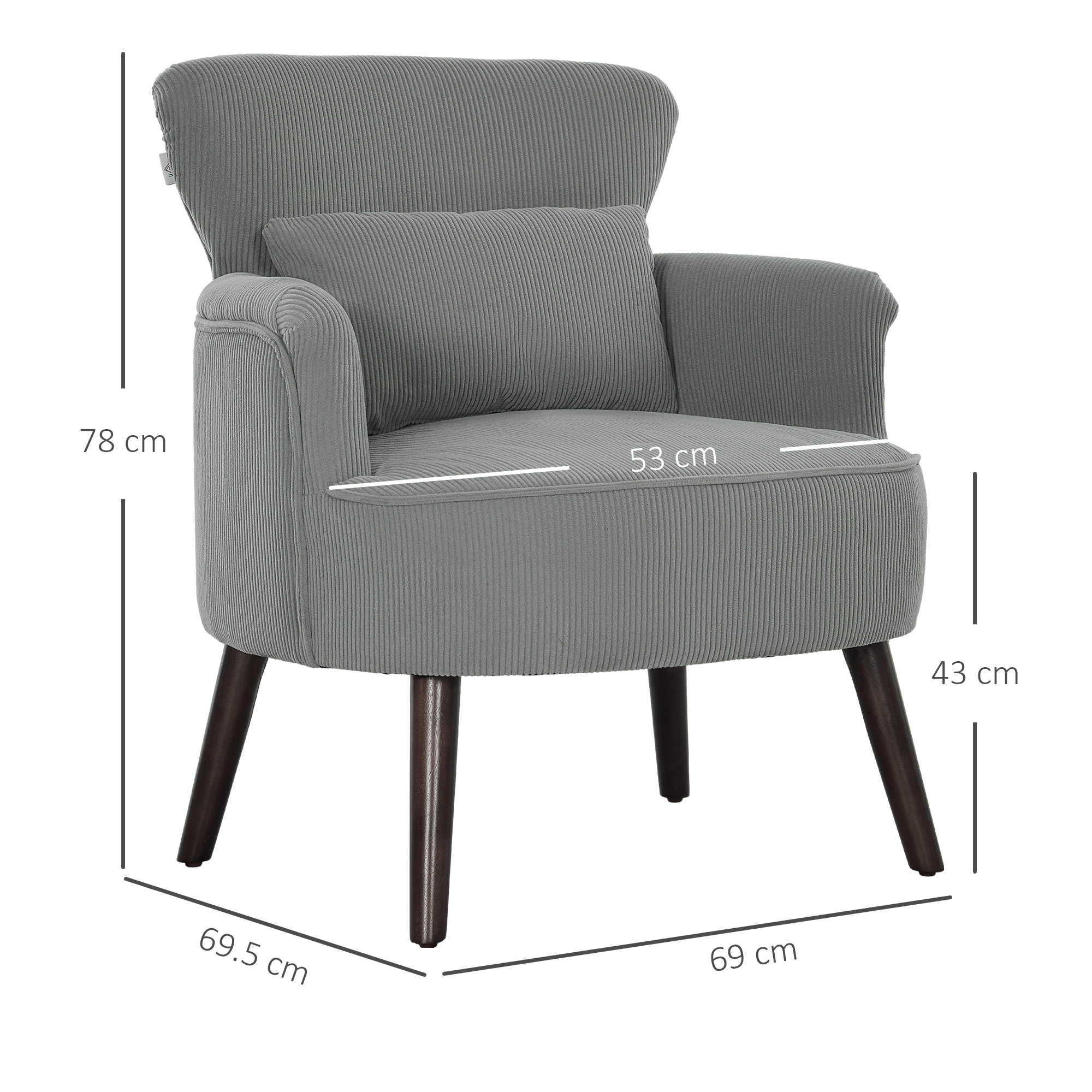 HOMCOM Corduroy Retro Accent Chair Light Grey 3