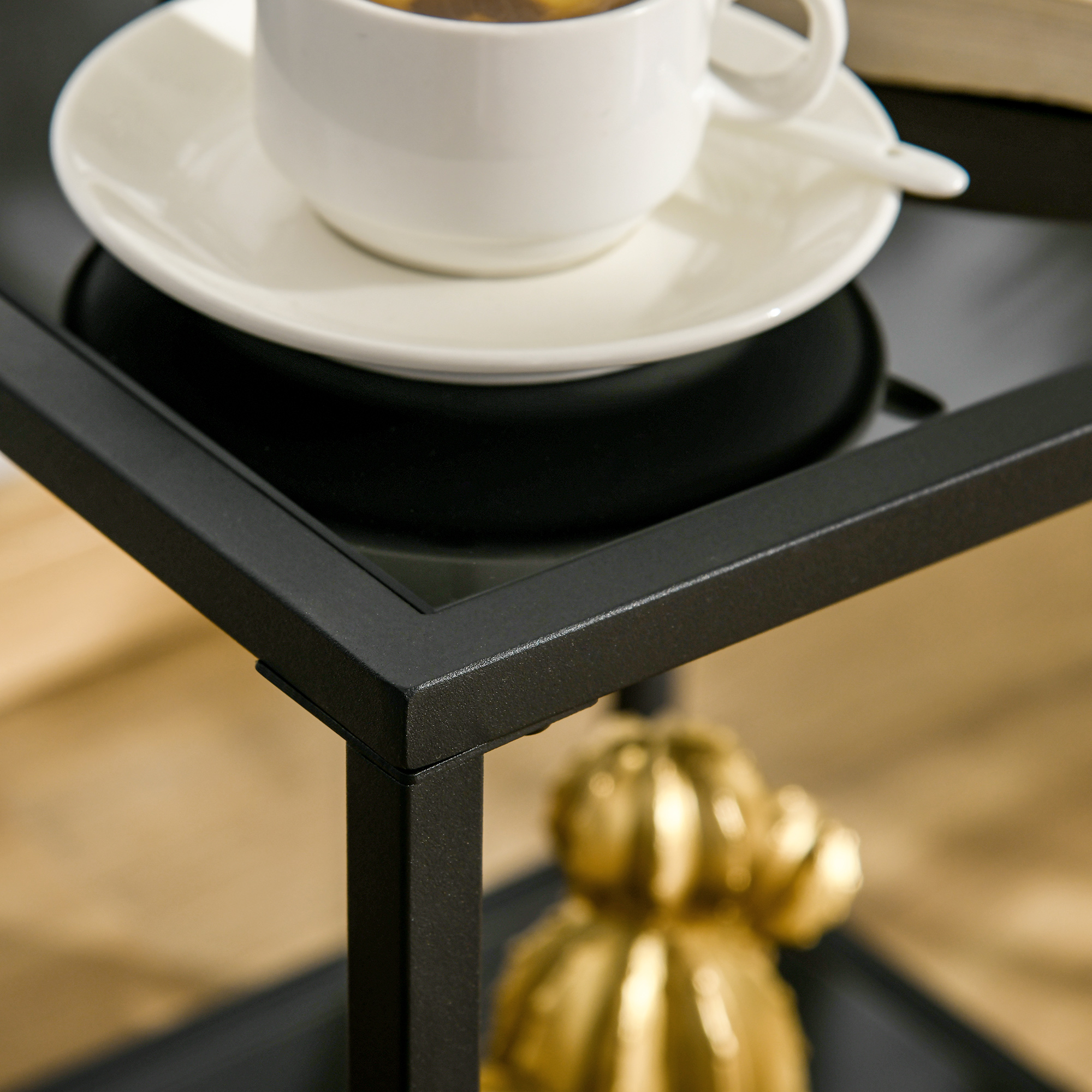HOMCOM Tempered Glass Side Table with Storage, Modern 2-Tier Bedside Table with Steel Frame, Black 8