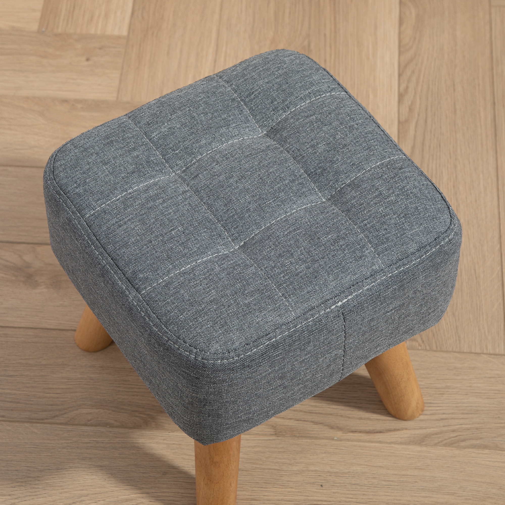 HOMCOM Linen-Look Square Padded Footstool Grey 8