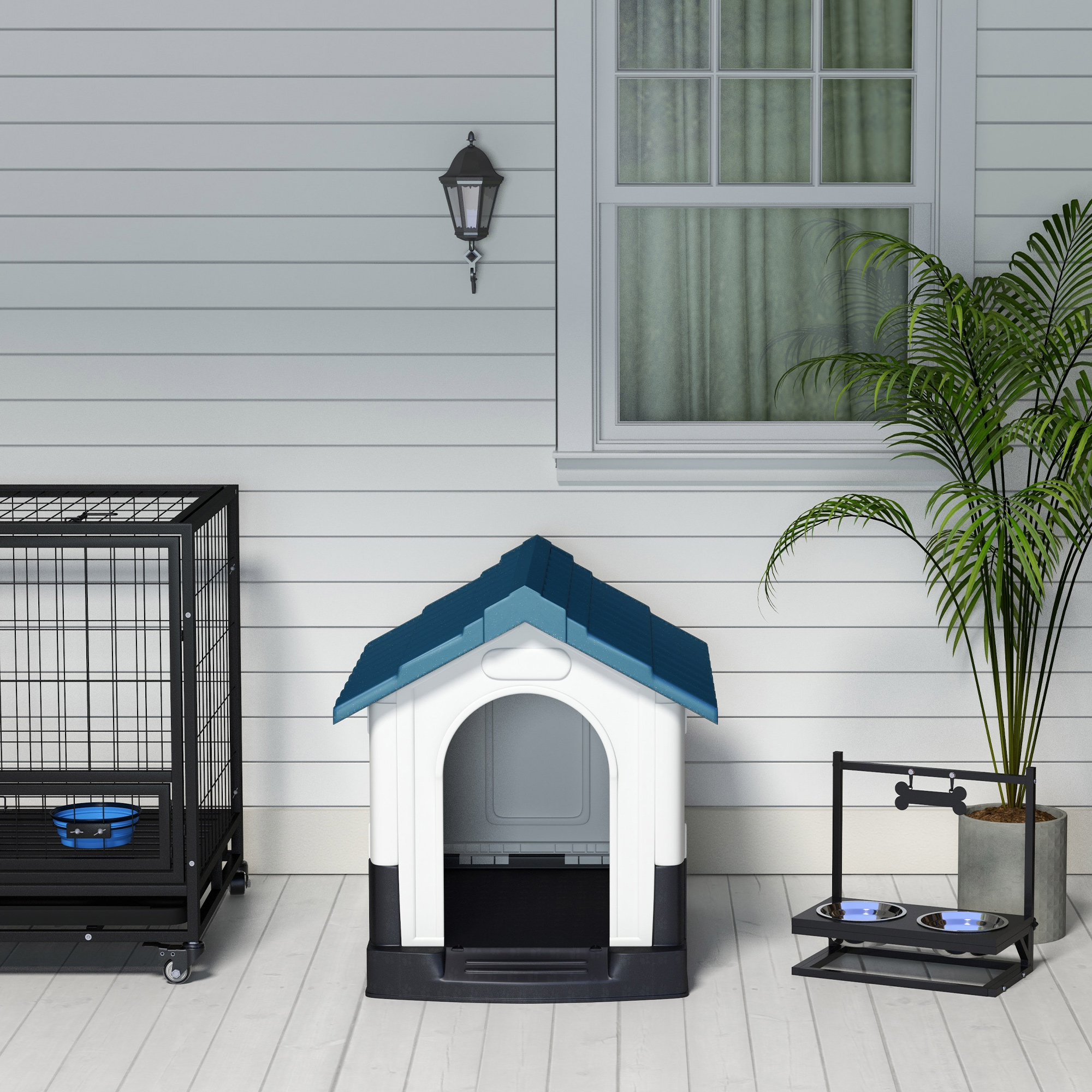 PawHut Plastic Dog Kennel with Windows, for Garden Patio, Miniature and Small Dogs, 80 x 69 x 76cm Blue 9