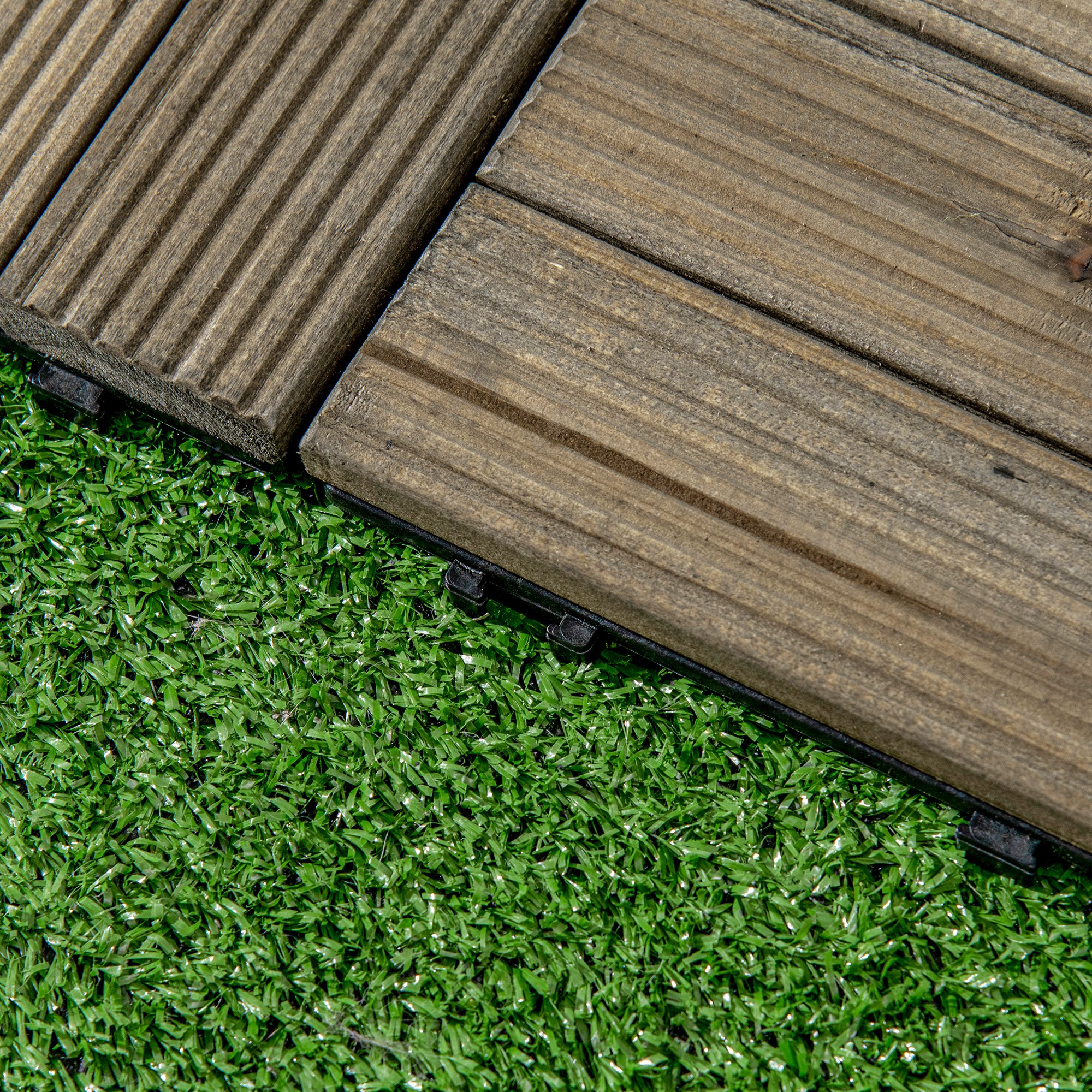 Outsunny 27 Pcs Wooden Interlocking Decking Tiles, Outdoor Flooring Tiles for Patio, Balcony, Terrace, Hot Tub, 30 x 30 cm per Piece, 2.5㎡ per Pack, Charcoal Grey 7