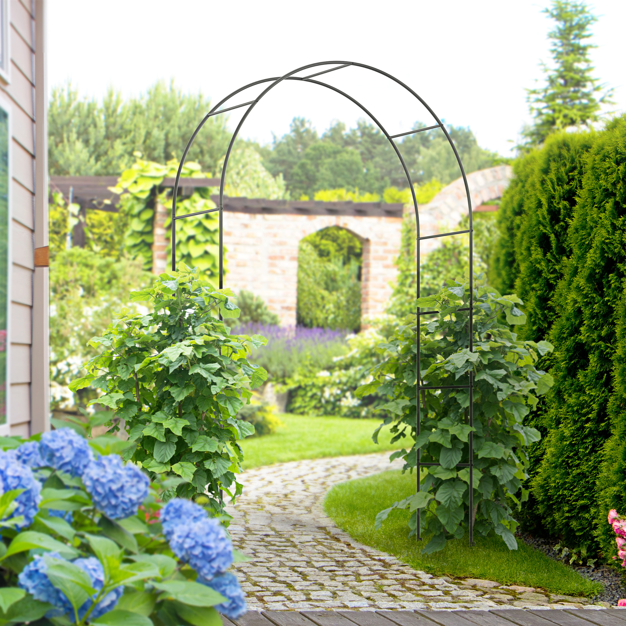 Outsunny Outdoor Garden Arch, Metal Garden Arbor for Climbing Plants, Roses, Vines, Wedding Arch for Outdoor, 140L x 40W x 240H cm, Black 2