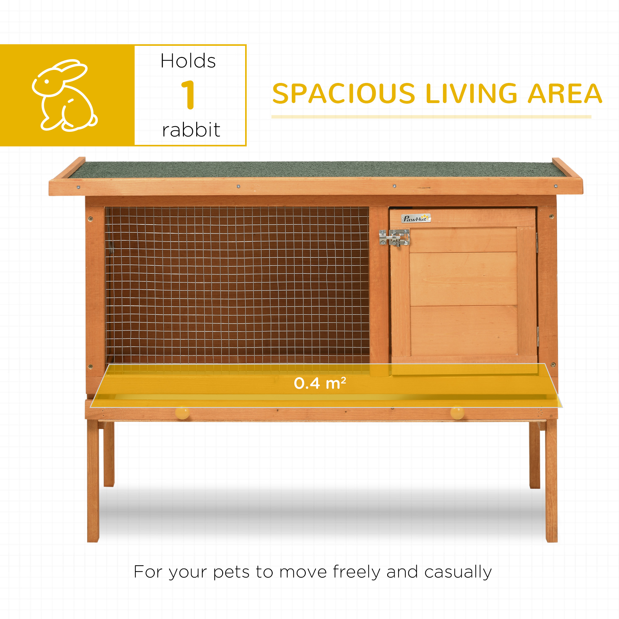 PawHut Rabbit Hutch Outdoor Guinea Pig Hutch Bunny Cage Shelter Outdoor, 90 x 45 x 65cm 4