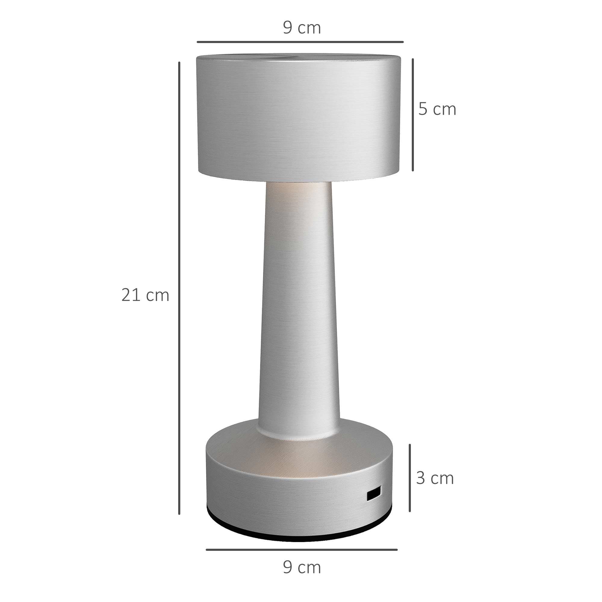 HOMCOM Cordless Table Lamp, Touch LED Desk Lamp with Rechargeable Battery, 3 Colour, for Bedroom Living Room, Silver 3