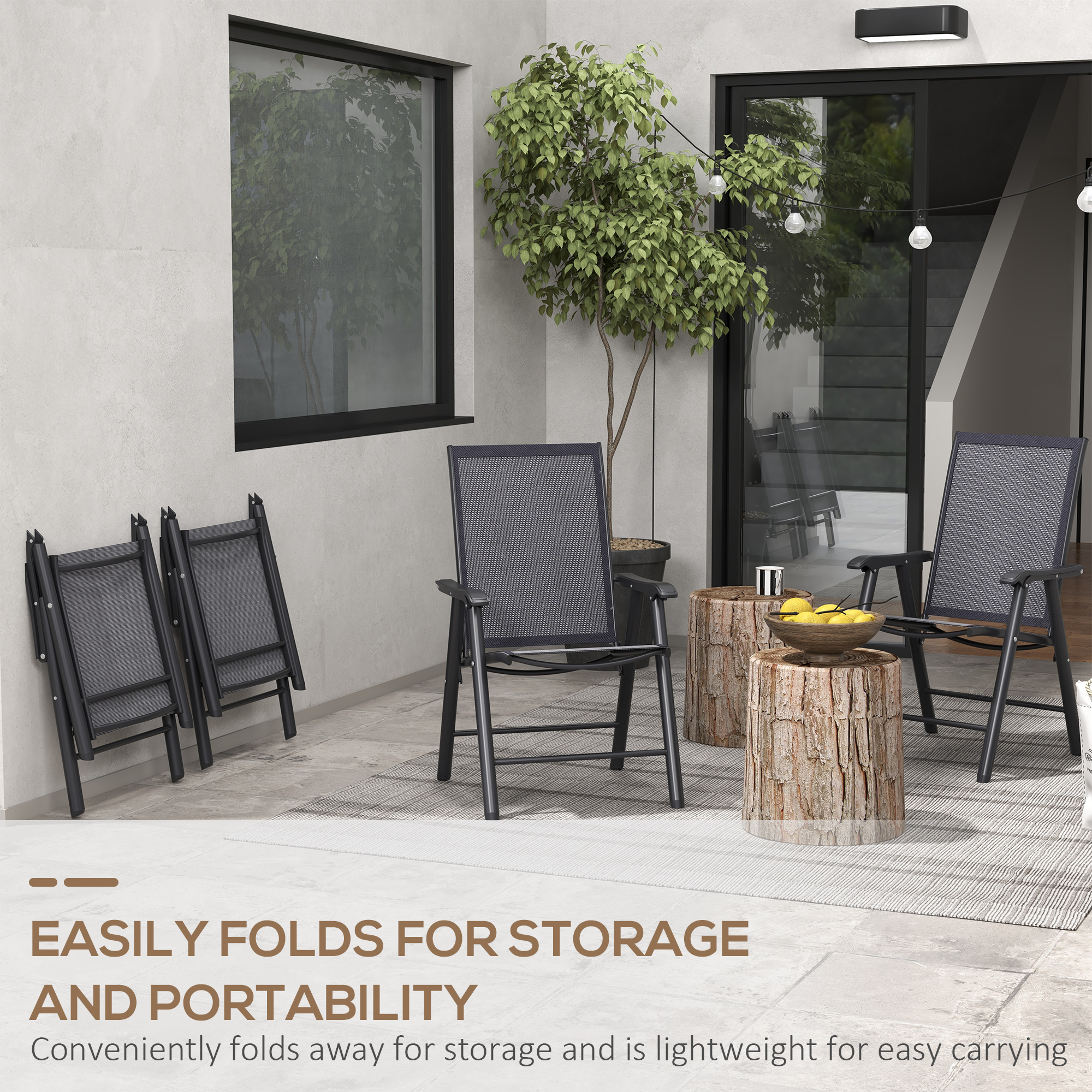 Outsunny Set of Four Folding Garden Chairs Charcoal Grey 5