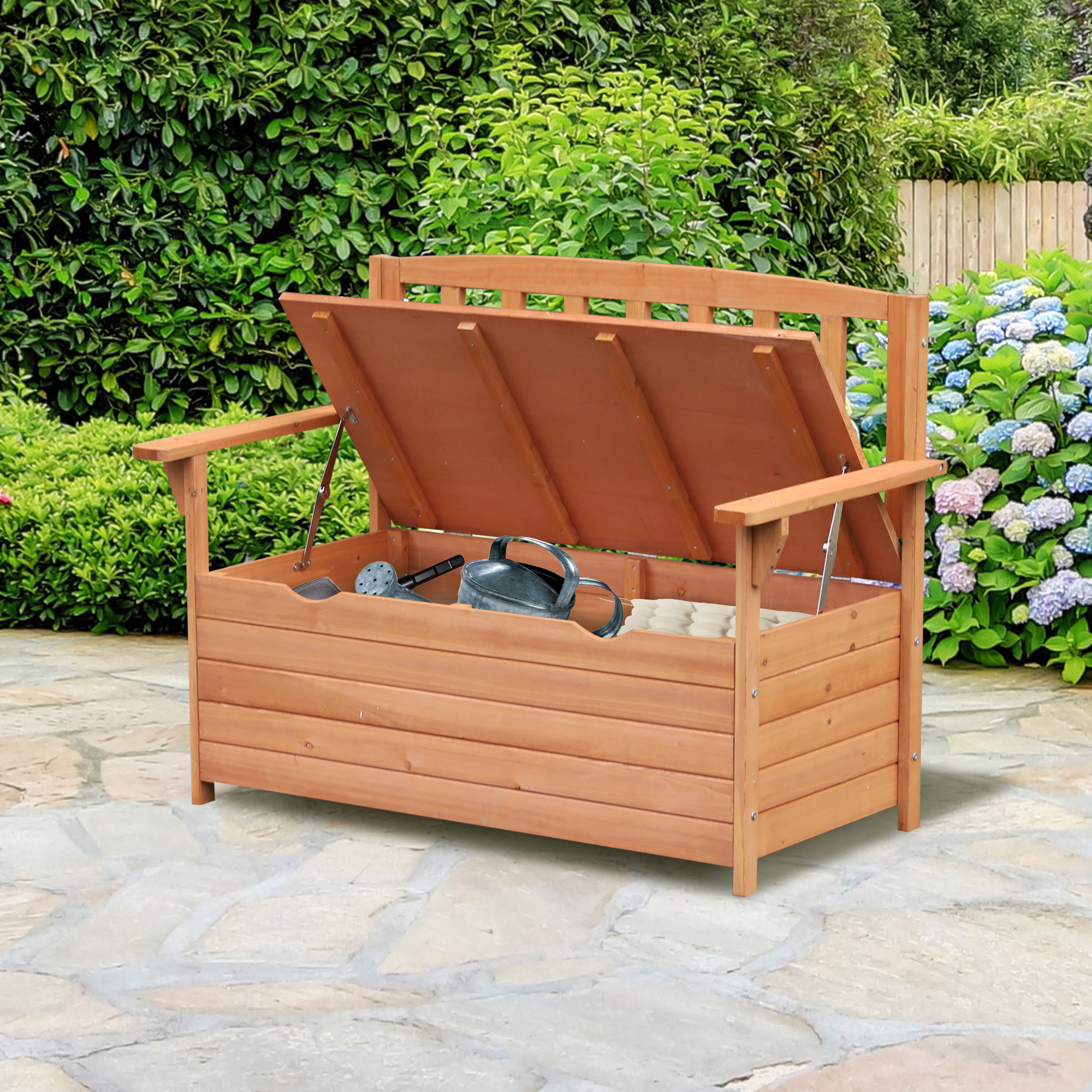 Outsunny Two-Seater Garden Storage Bench Natural 2