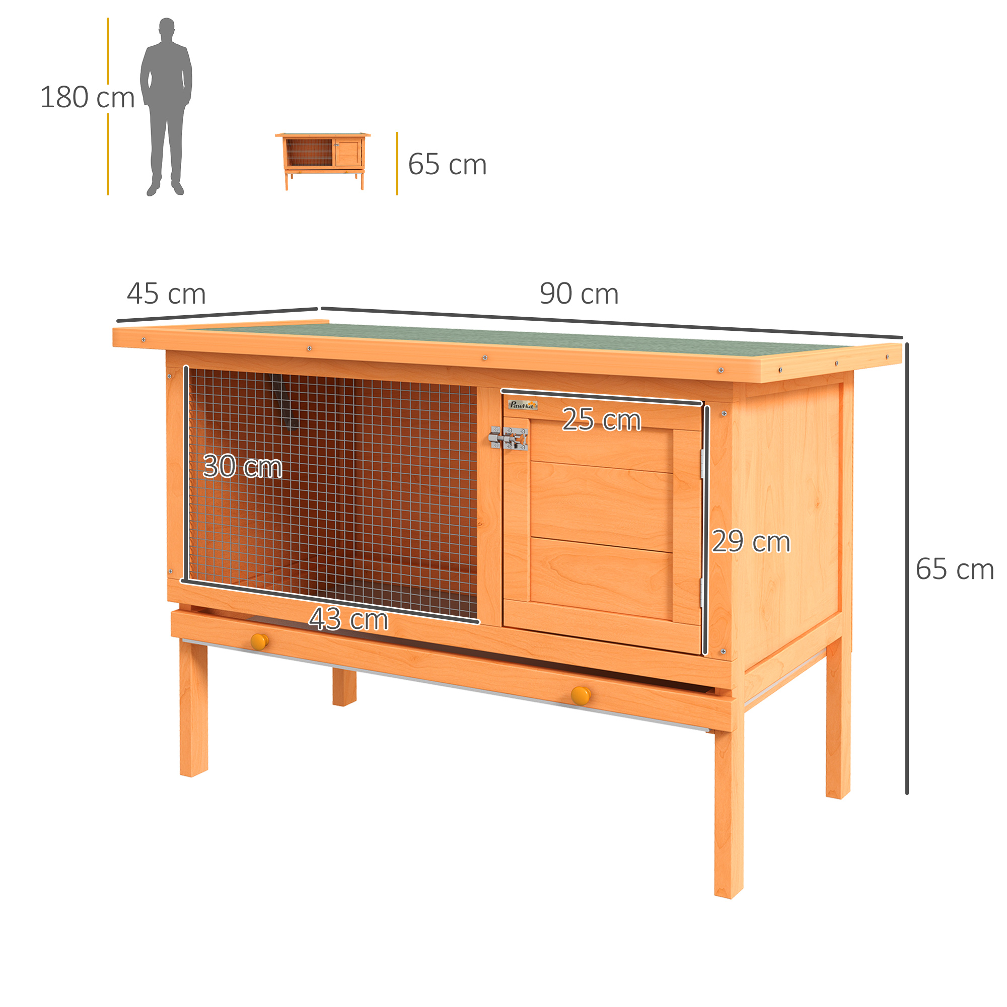 PawHut Rabbit Hutch Outdoor Guinea Pig Hutch Bunny Cage Shelter Outdoor, 90 x 45 x 65cm 3