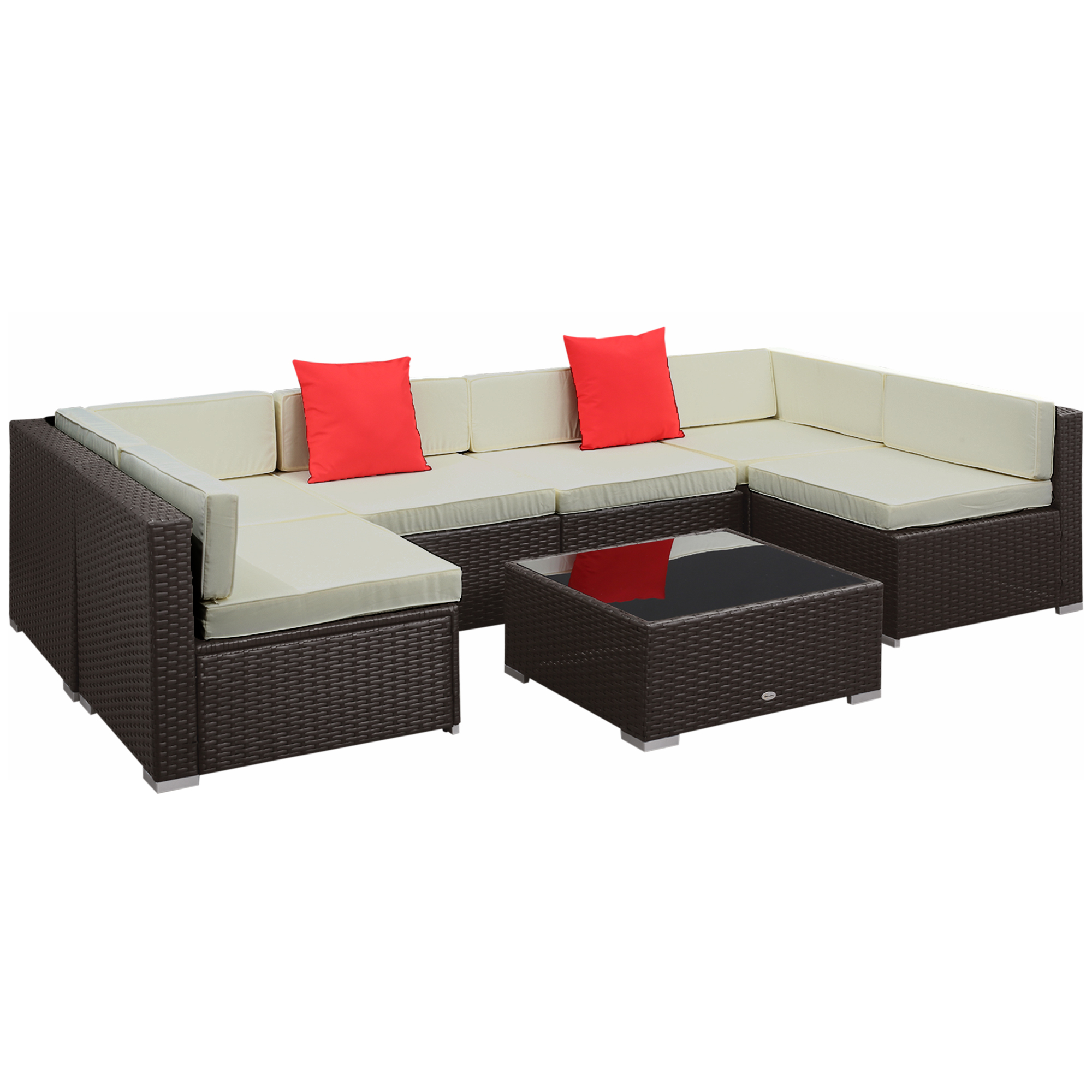 Outsunny Conjunto Muebles de Jardín Ratán 7 Piezas Set de Sofás Patio con 1 Mesita Almohada y Cojín Marrón   Aosom España