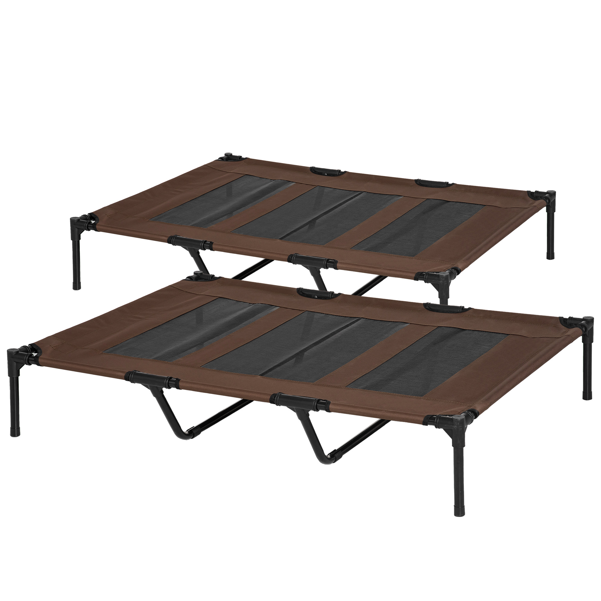 Comparer les prix de PawHut Lot de 2 Lits sur pieds XXL pour chien chat lit de camp animal 122L x 92l x 23H cm marron clair