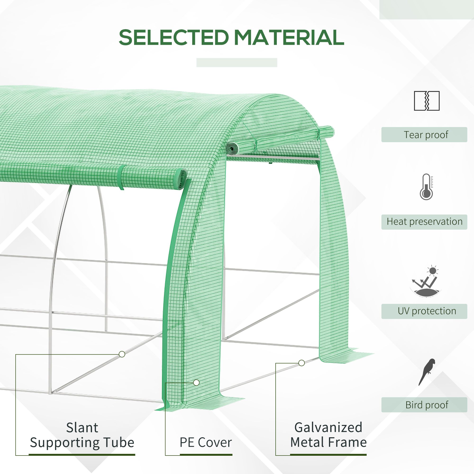 Outsunny Polytunnel Greenhouse Walk-in Grow House Tent with Roll-up Sidewalls, Zipped Door and 6 Windows, 3x3x2m Green 4