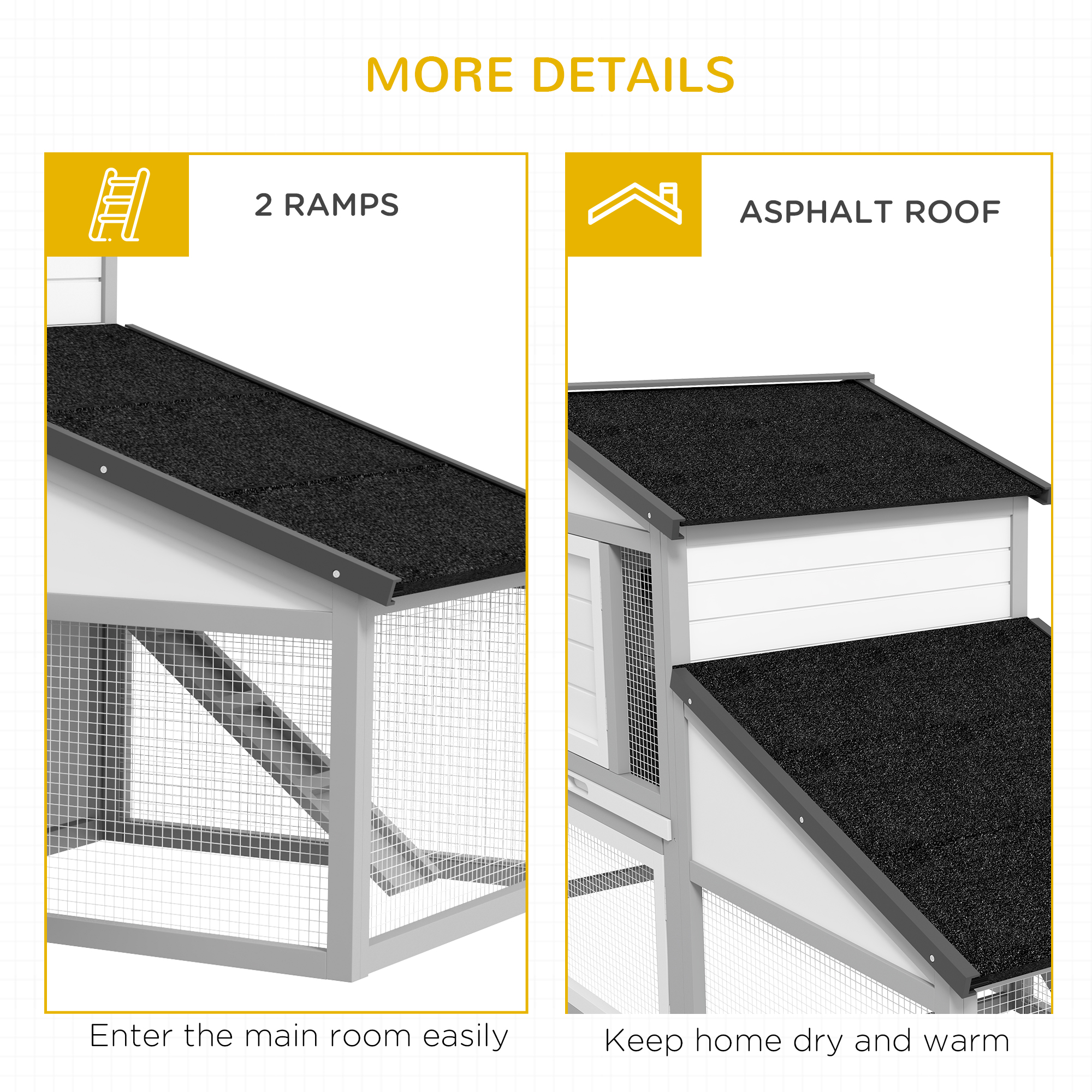 PawHut Large Rabbit Hutch with Run, Outdoor Bunny Cage, with Tray, Ramp Light Grey 7