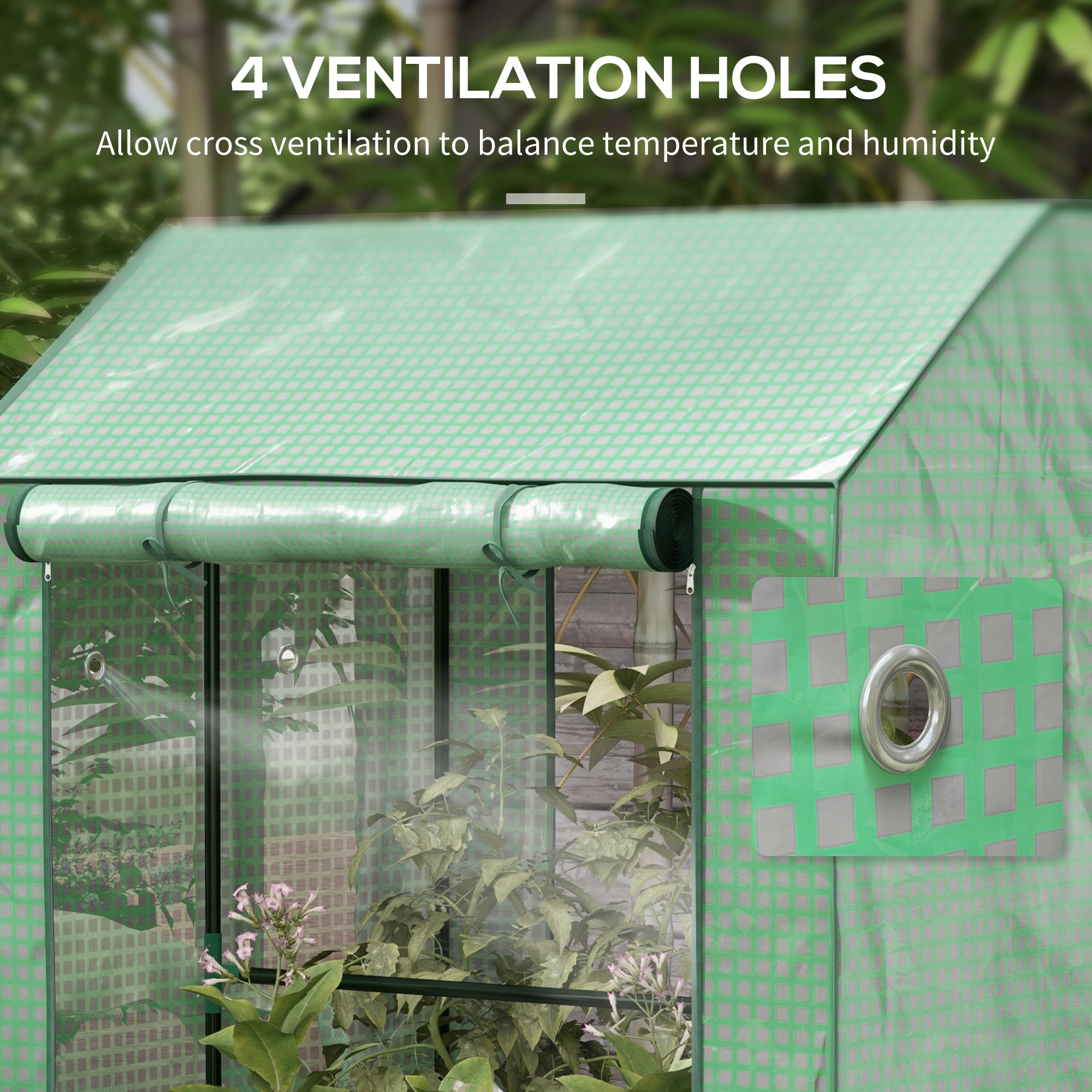 Outsunny Green House, Mini Greenhouse with 2 Roll-up Doors, Vent Holes and Reinforced Cover, 100 x 80 x 150cm 6