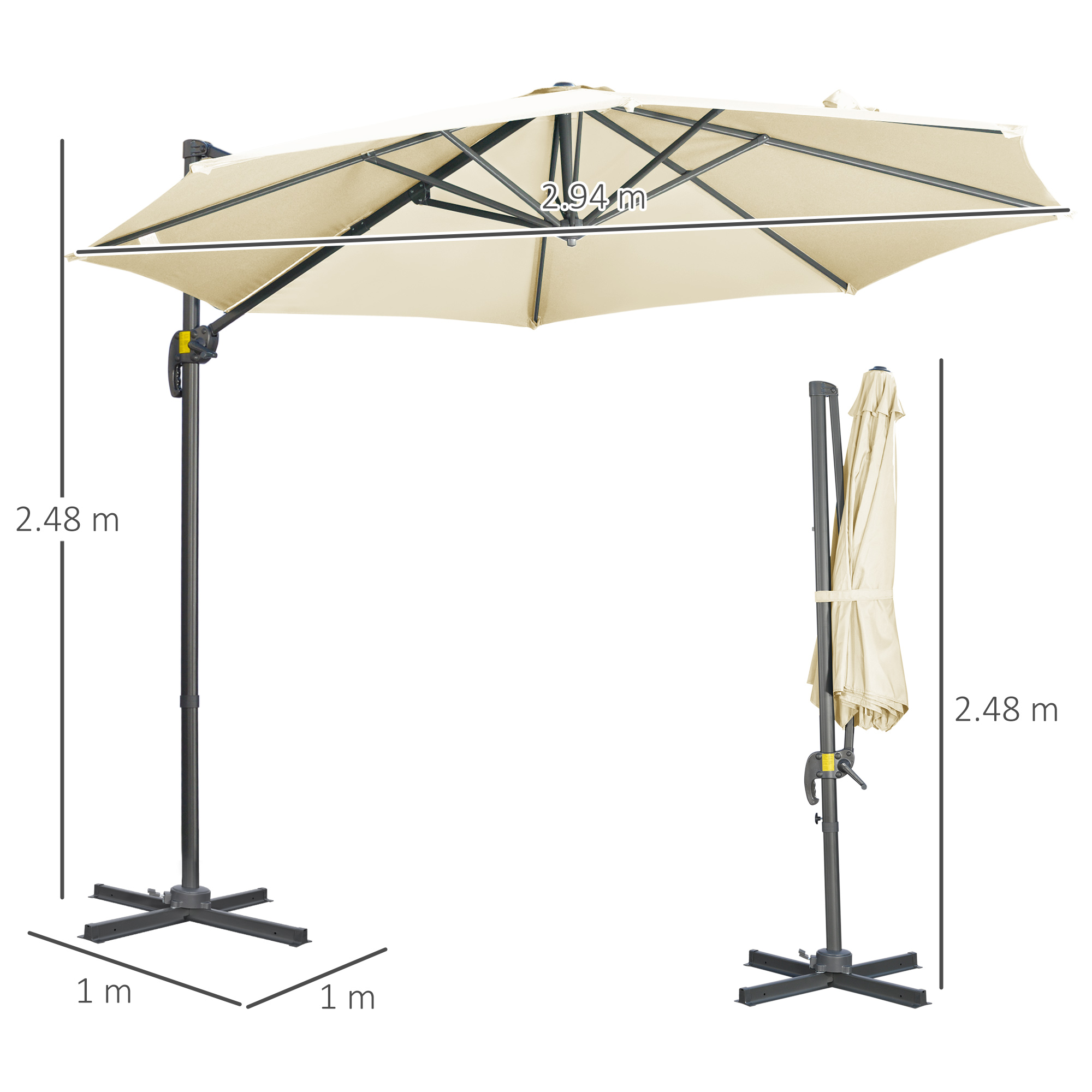 Ombrellone Da Giardino Outsunny 294x242 Cm - Granato - Inclinabile E Girevole 360° Con Apertura A Manovella