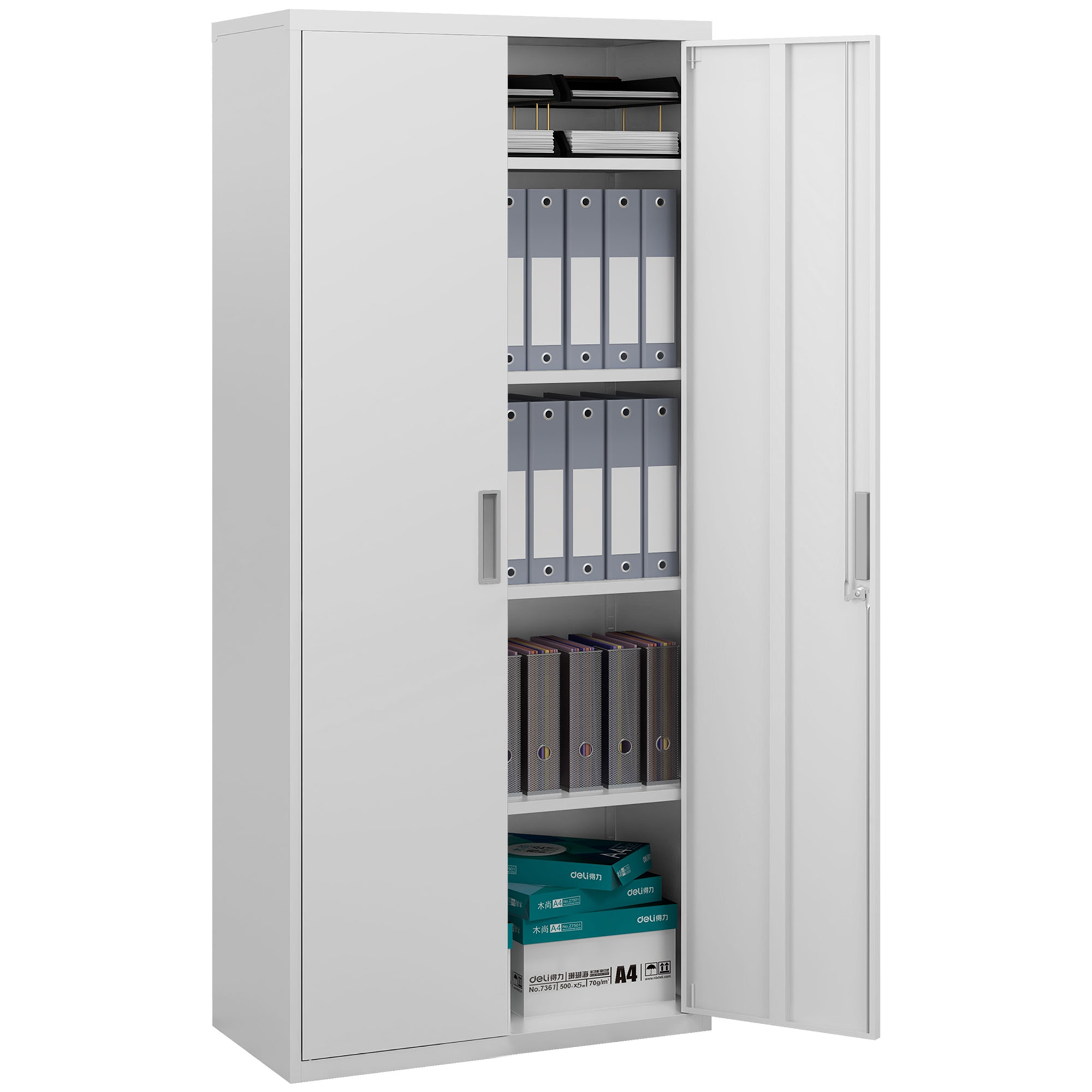 HOMCOM Archivador con Llave Estantes Ajustable Armario Archivador Metálico para Oficina Estudio Salón 80x40x180 cm Blanco