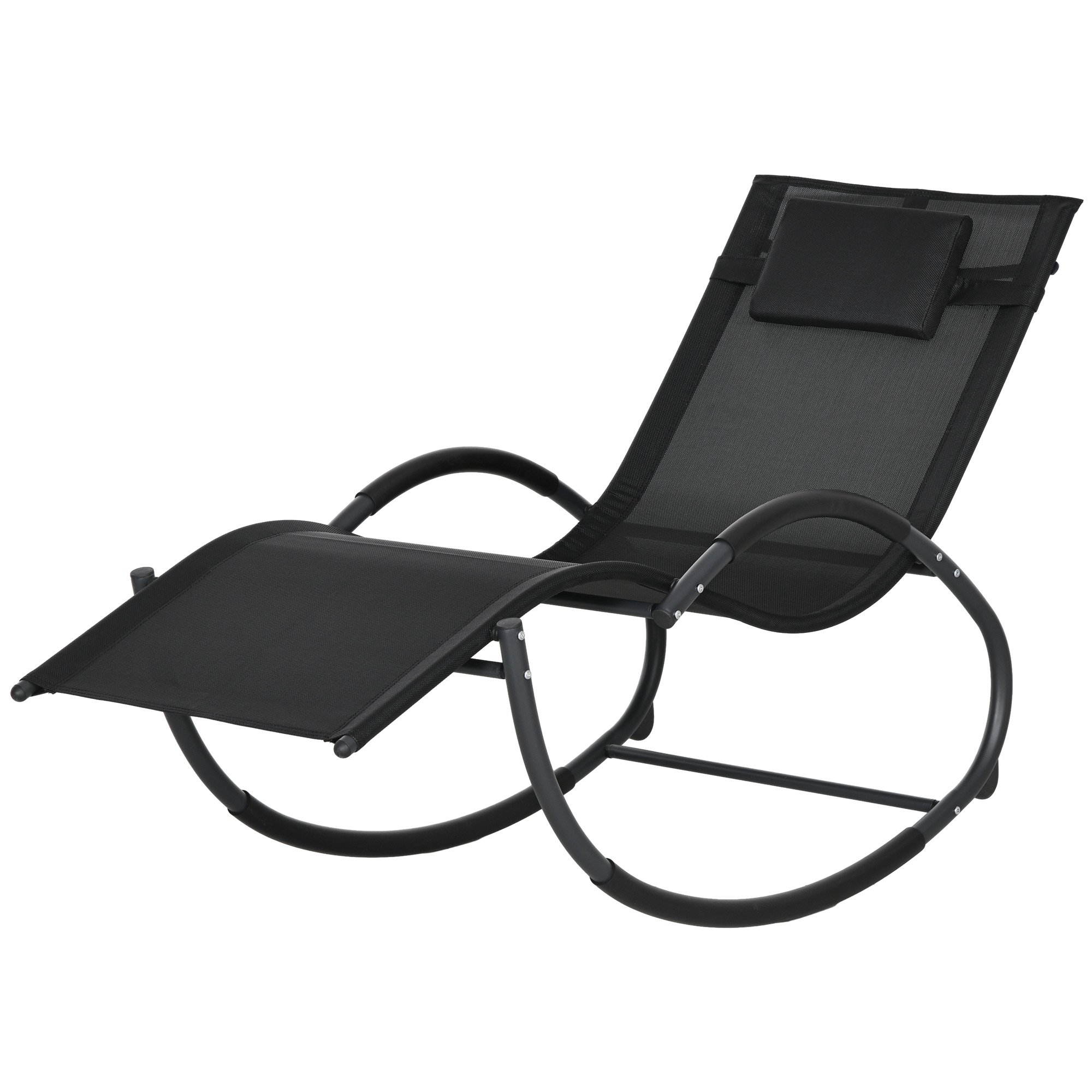 Outsunny Chaise longue à bascule avec tétière utilisation extérieure intérieure noir