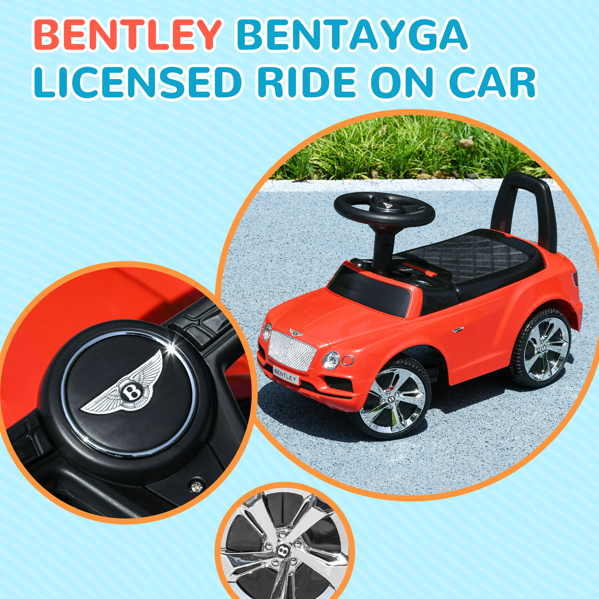 AIYAPLAY Bentley Bentayga Licensed Foot to Floor Ride on Car, Sliding Car Push Along Car w/ Under Seat Storage Red 4