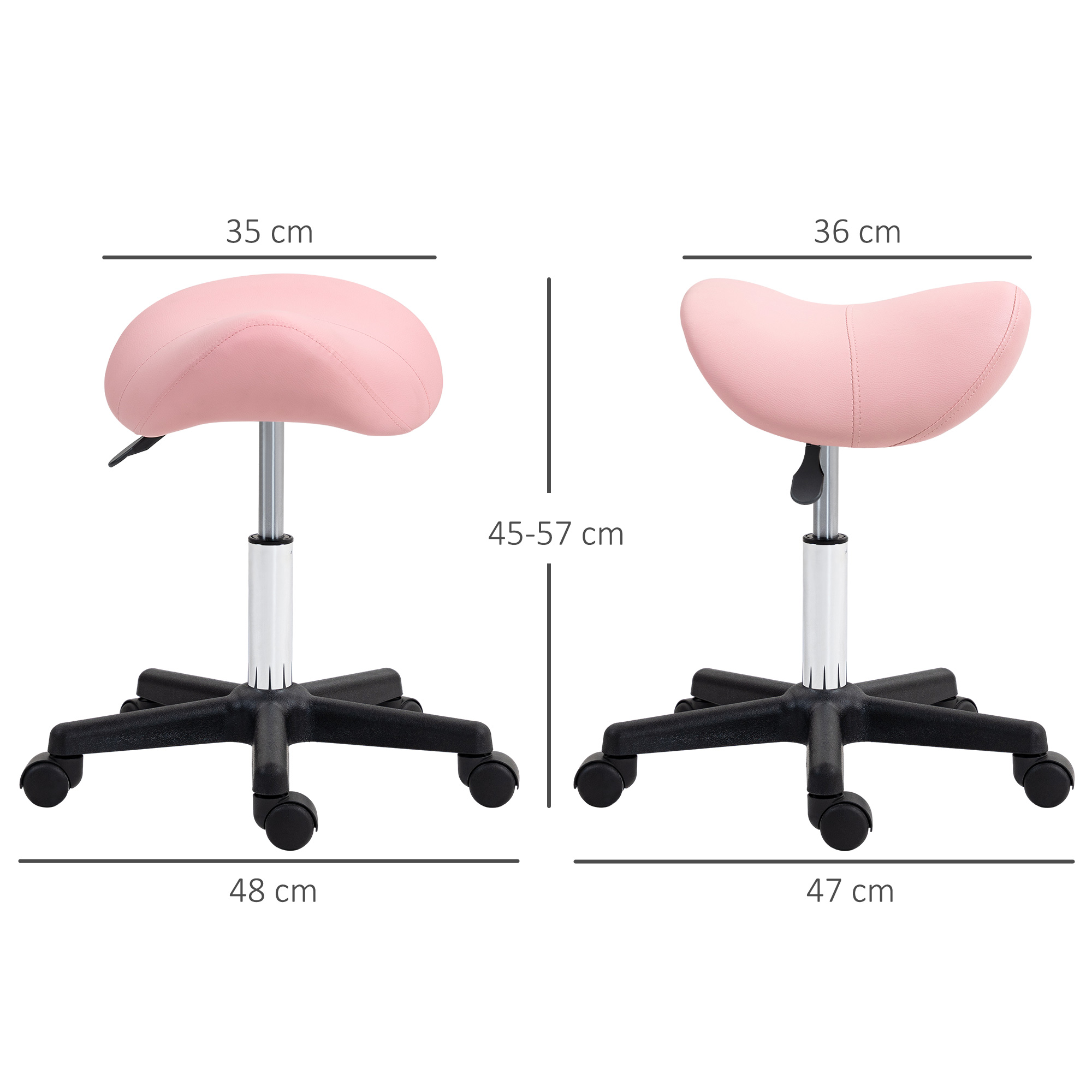 HOMCOM Saddle Stool, PU Leather Adjustable Rolling Salon Chair with Steel Frame for Massage, Spa, Beauty and Tattoo, Pink 3