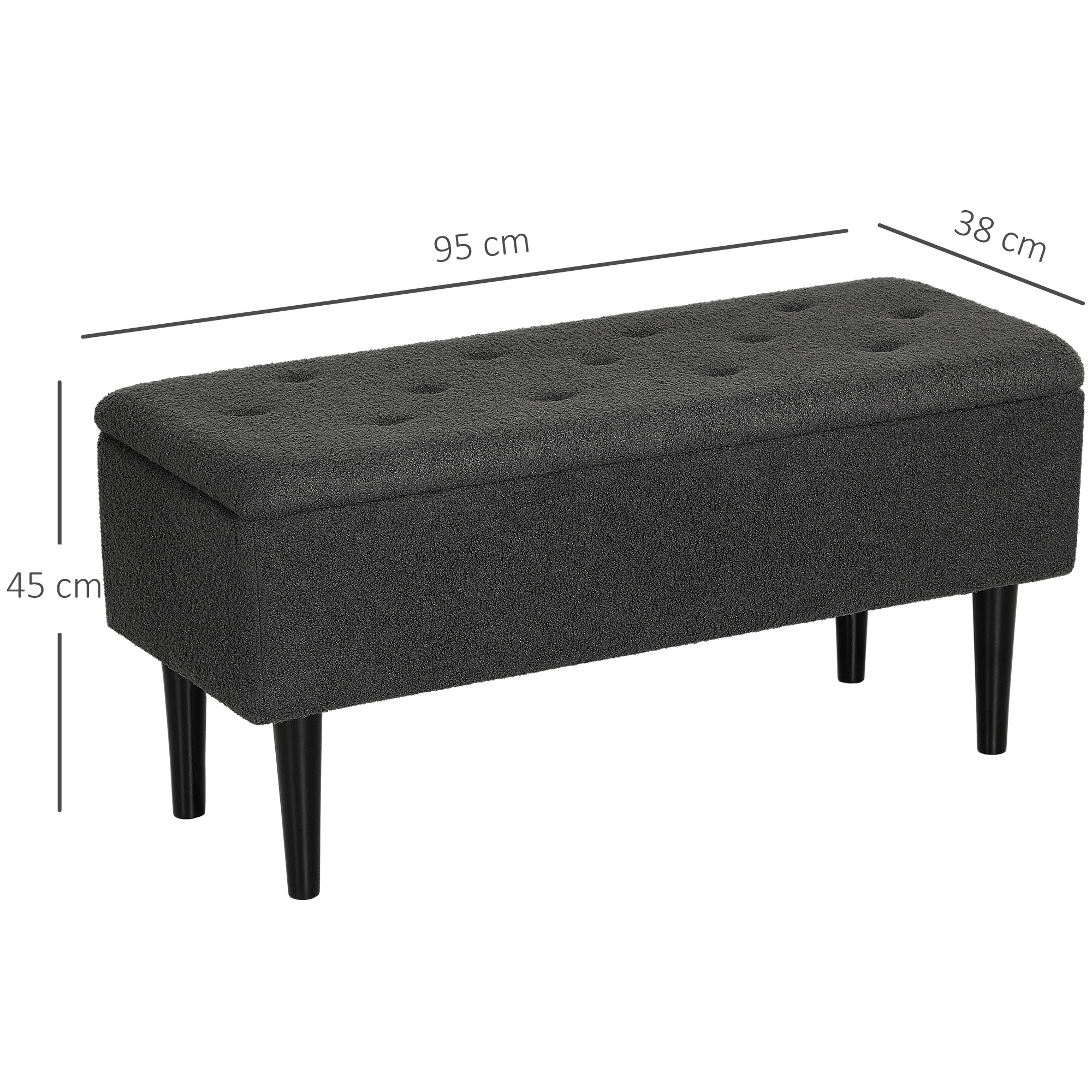 HOMCOM 57L Teddy Fleece Storage Ottoman Dark Grey 3