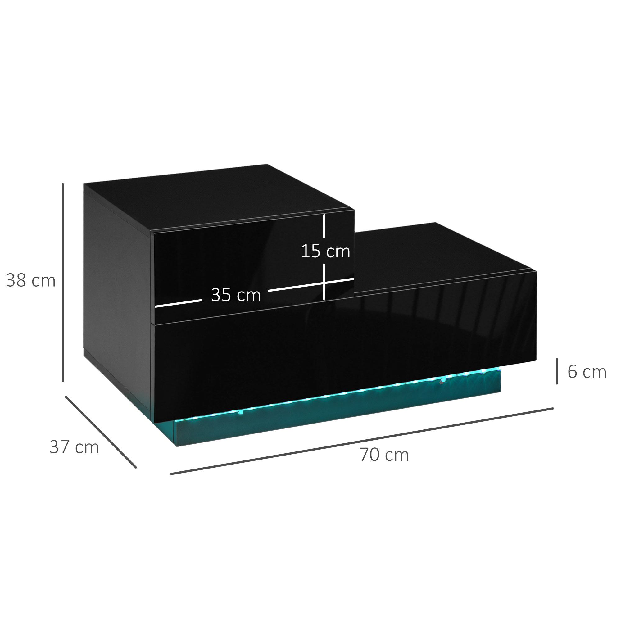 HOMCOM High Gloss Front Bedside Table with Drawers Nightstand with RGB LED Light and Remote for Bedroom Living Room Black 3