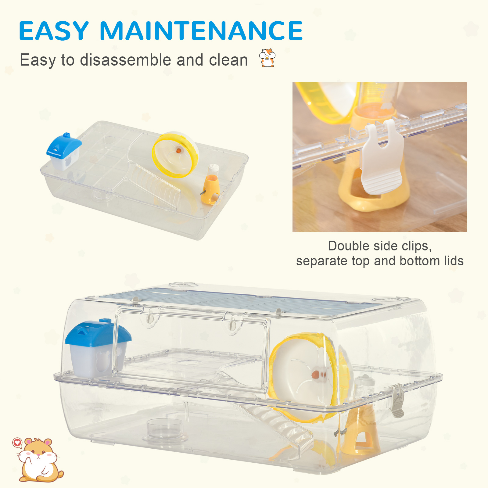 PawHut Hamster Cage, 2 Tier Gerbil Cage with Running Wheel, Water Bottle, Dish 6