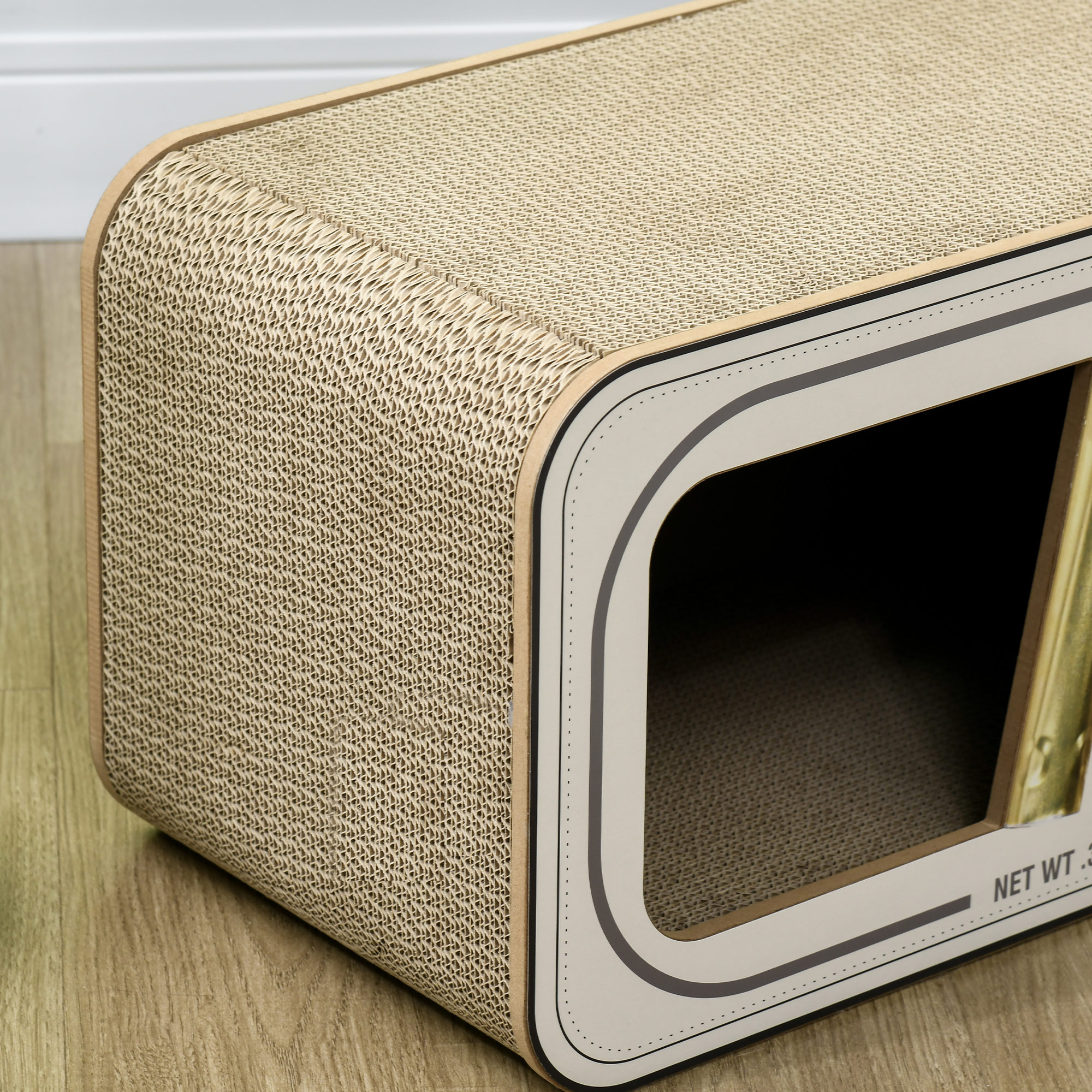PawHut 2 in 1 Cat Scratching Board, Cardboard Cat House with Catnip, Canned Tuna Design 7