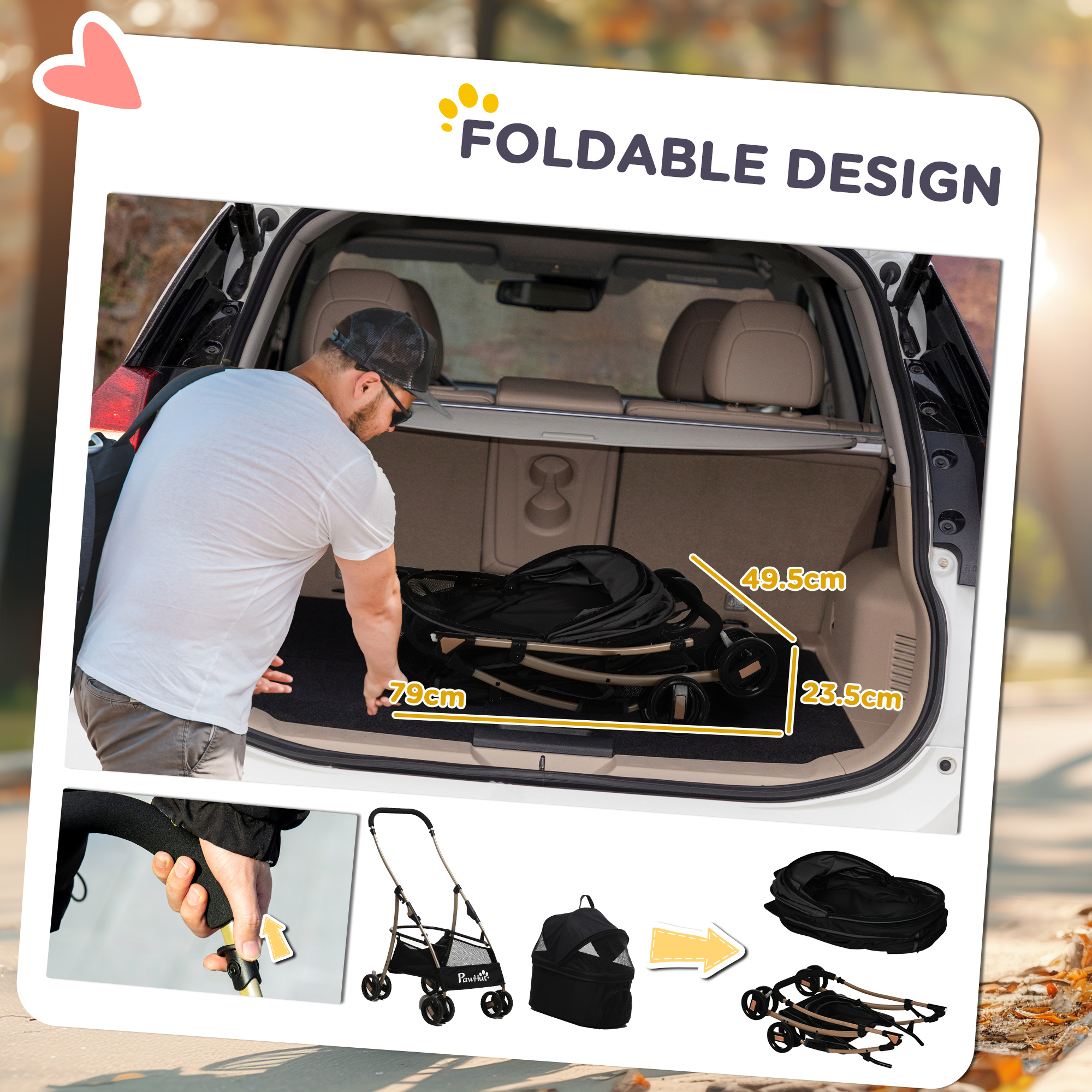 PawHut 3 In 1 Detachable Pet Stroller, for Extra Small and Small Dogs Black 6