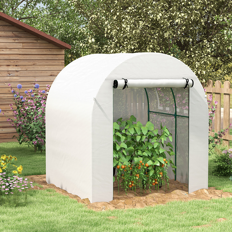 Outsunny Walk in Polytunnel Greenhouse, Green House for Garden with Roll-up Window and Door, 1.8 x 1.8 x 2 m, White 8