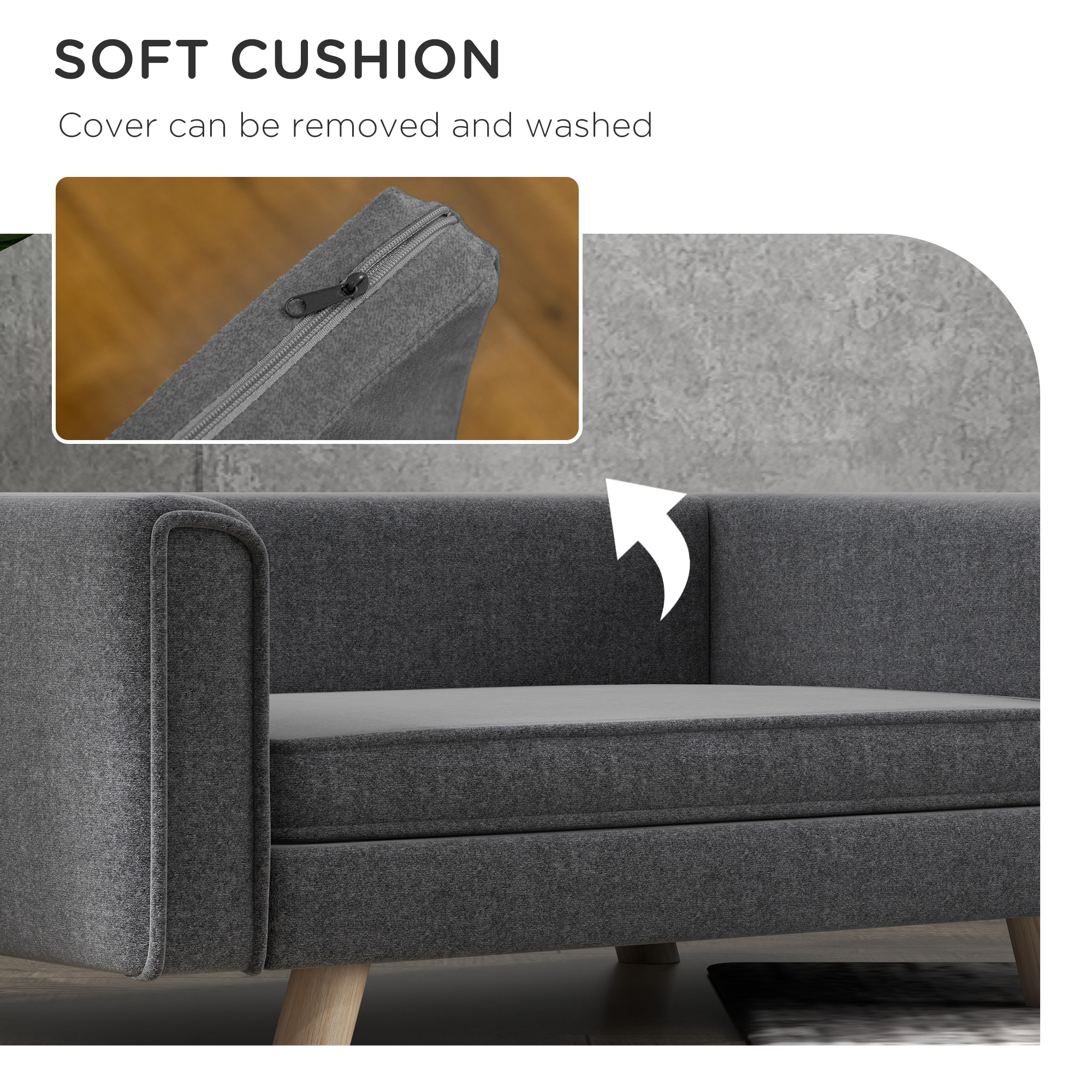 PawHut Elevated Dog Sofa Bed, with Cushion, for Medium and Small Dogs, Grey 5
