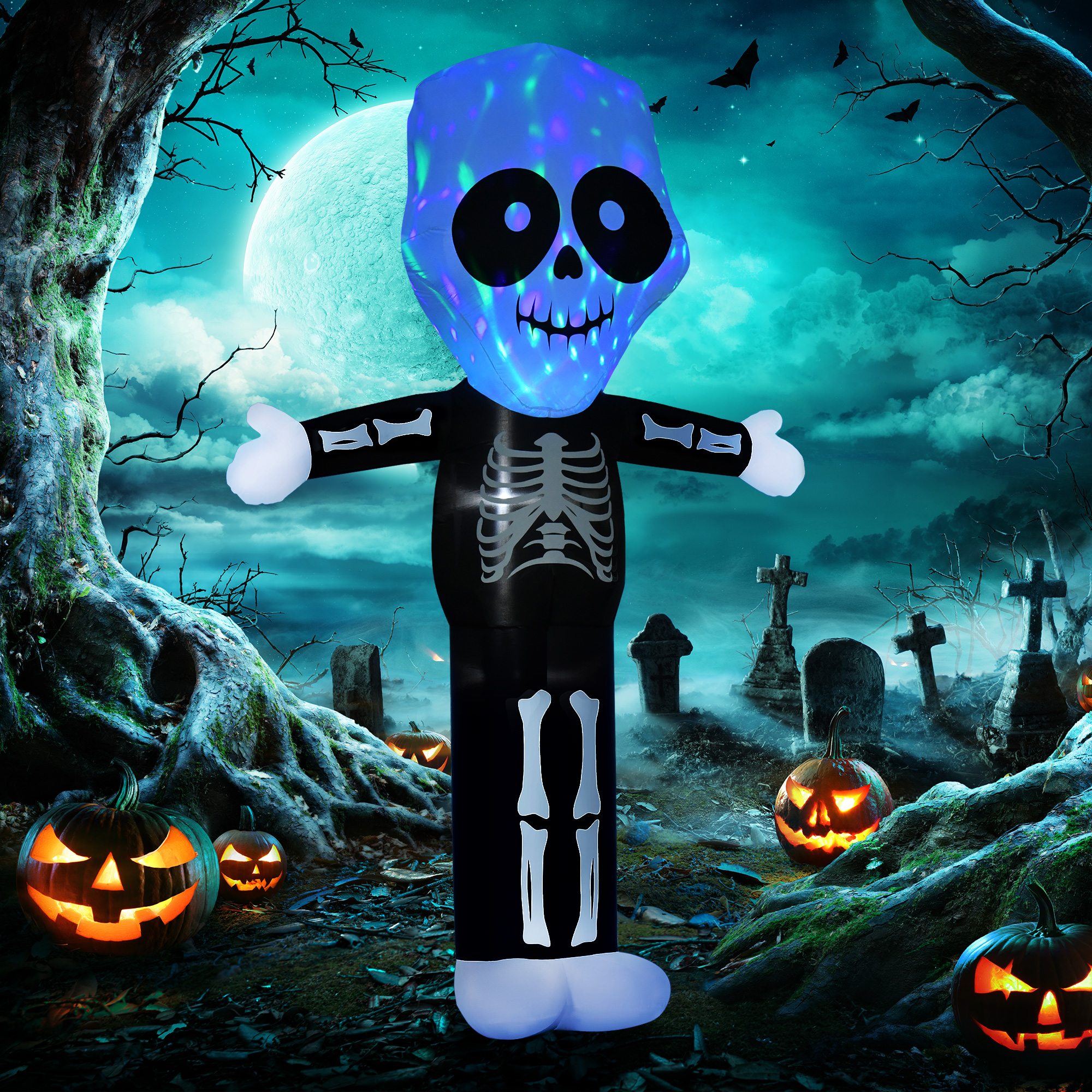HOMCOM 3m Halloween Inflatable Skeleton Ghost Decoration, LED Lighted for Home Indoor Outdoor Garden Lawn Decoration Party Prop 2
