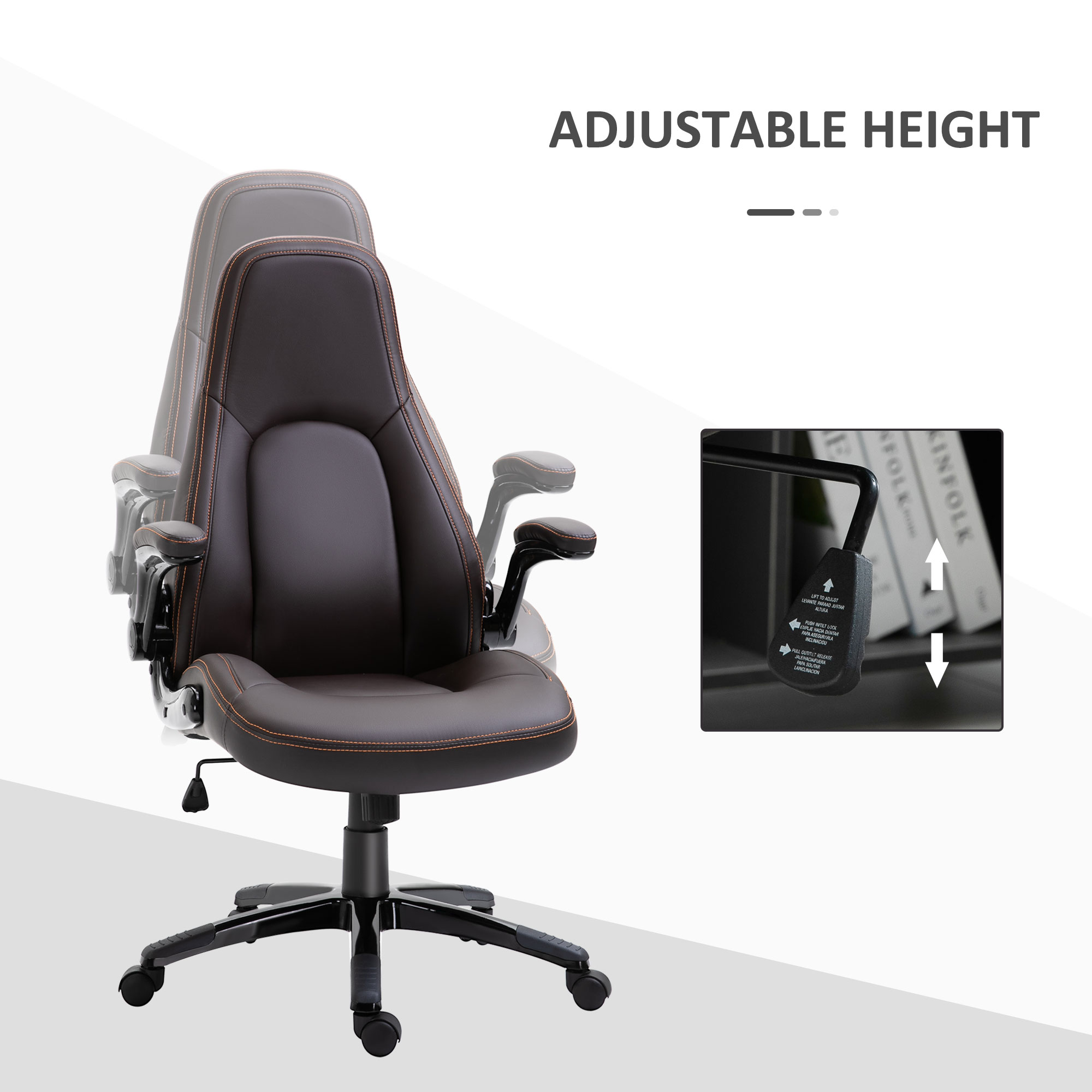 Vinsetto Computer Gaming Chair, PU Leather Office Chair, Swivel Desk Chair with Adjustable Arms and Height, Padded Armrest and Seat, Rolling Wheels, Coffee 6