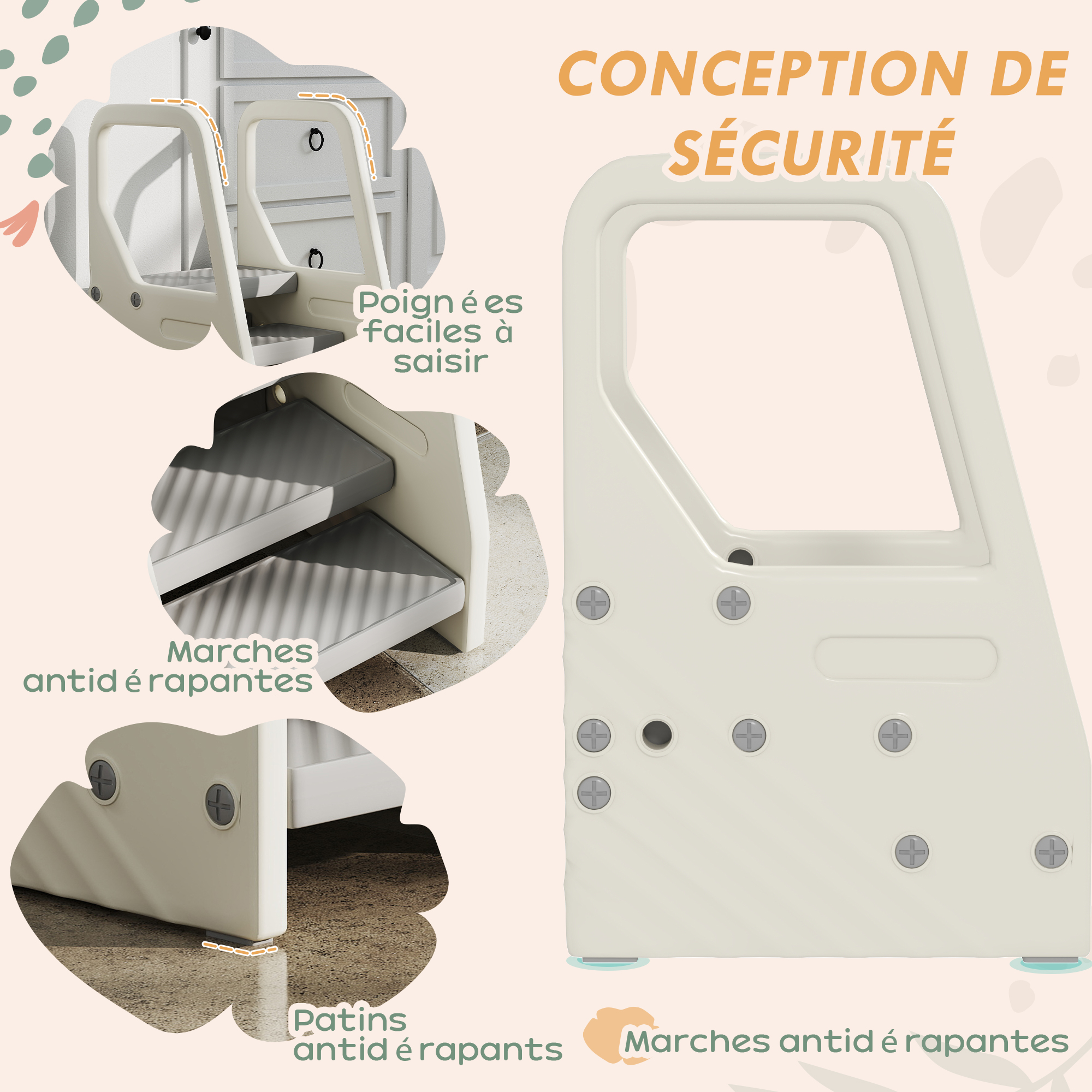 Marchepied Enfant 2 Marches En Bois - Charge 20 Kg, Pour 3-8 Ans, Dimensions 43x30x55 Cm !