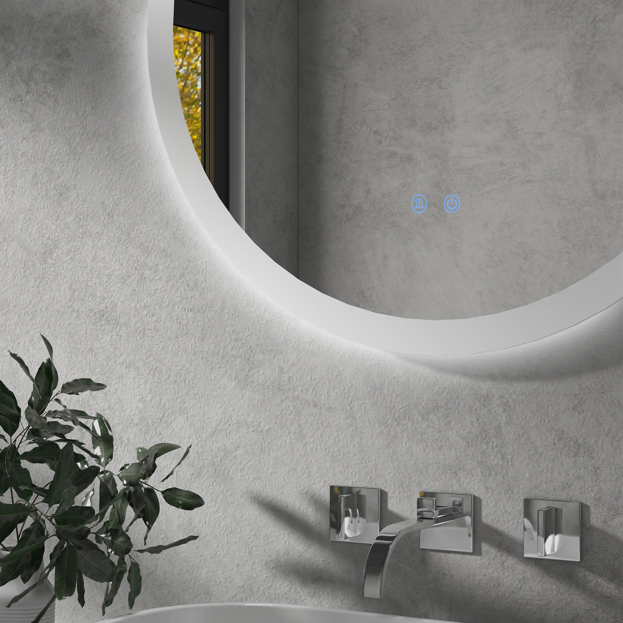kleankin Round Bathroom Mirror with LED Lights, Wall-Mounted Dimmable Makeup Mirror with 3 Temperature Colours, Defogging Film, Memory Function, Hardwired, 60 x 60 cm 9