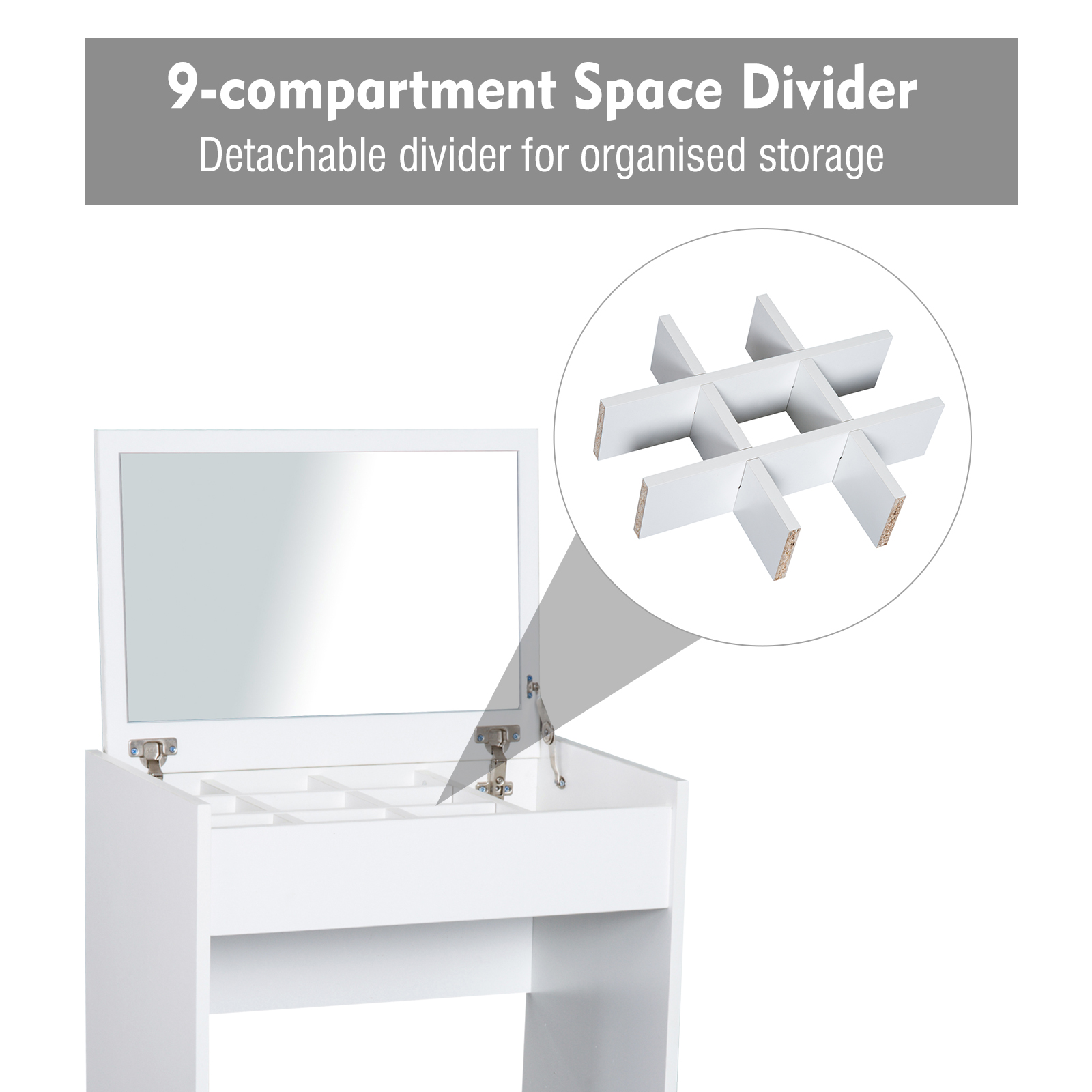 HOMCOM Dressing Table with Mirror and Stool, Vanity Makeup Table with Flip Up Mirror, Vanity Desk with Storage Unit and Padded Seat, White 5