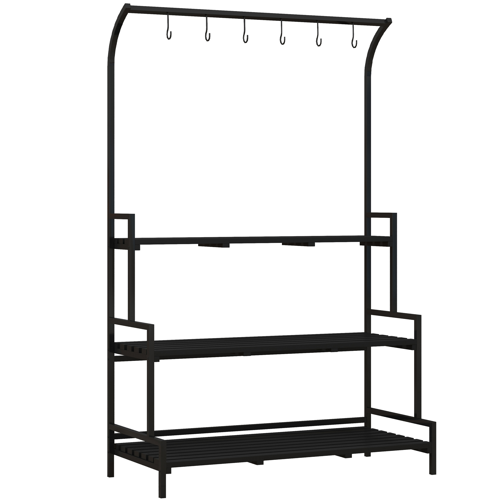 Outsunny 3 Tiered Plant Rack with Hanging Hooks, Tall Plant Stand for ...