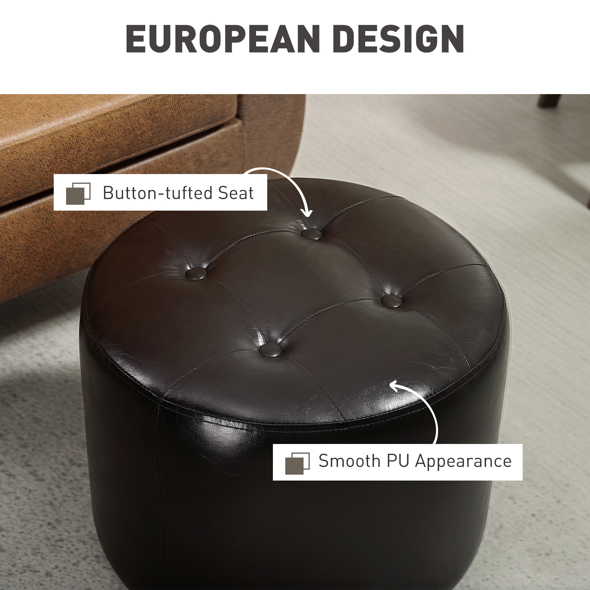 HOMCOM 360° Swivel Foot Stool Round PU Footstool with Thick Sponge Padding and Solid Steel Base, Brown 5