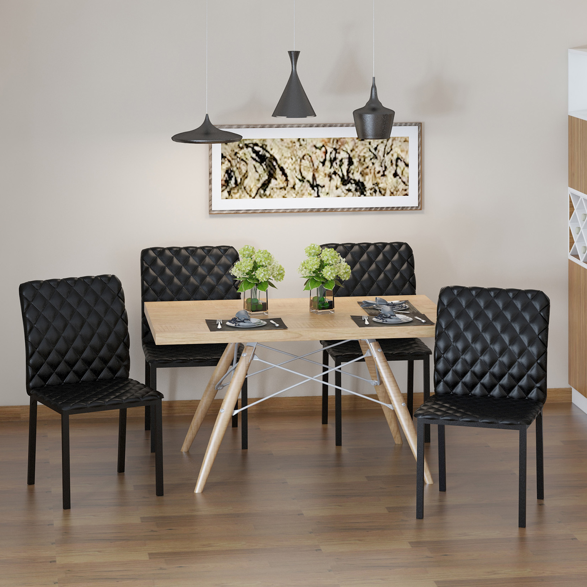 HOMCOM Modern Dining Chairs Upholstered Faux Leather Accent Chairs with Metal Legs for Kitchen, Set of 4, Black 2