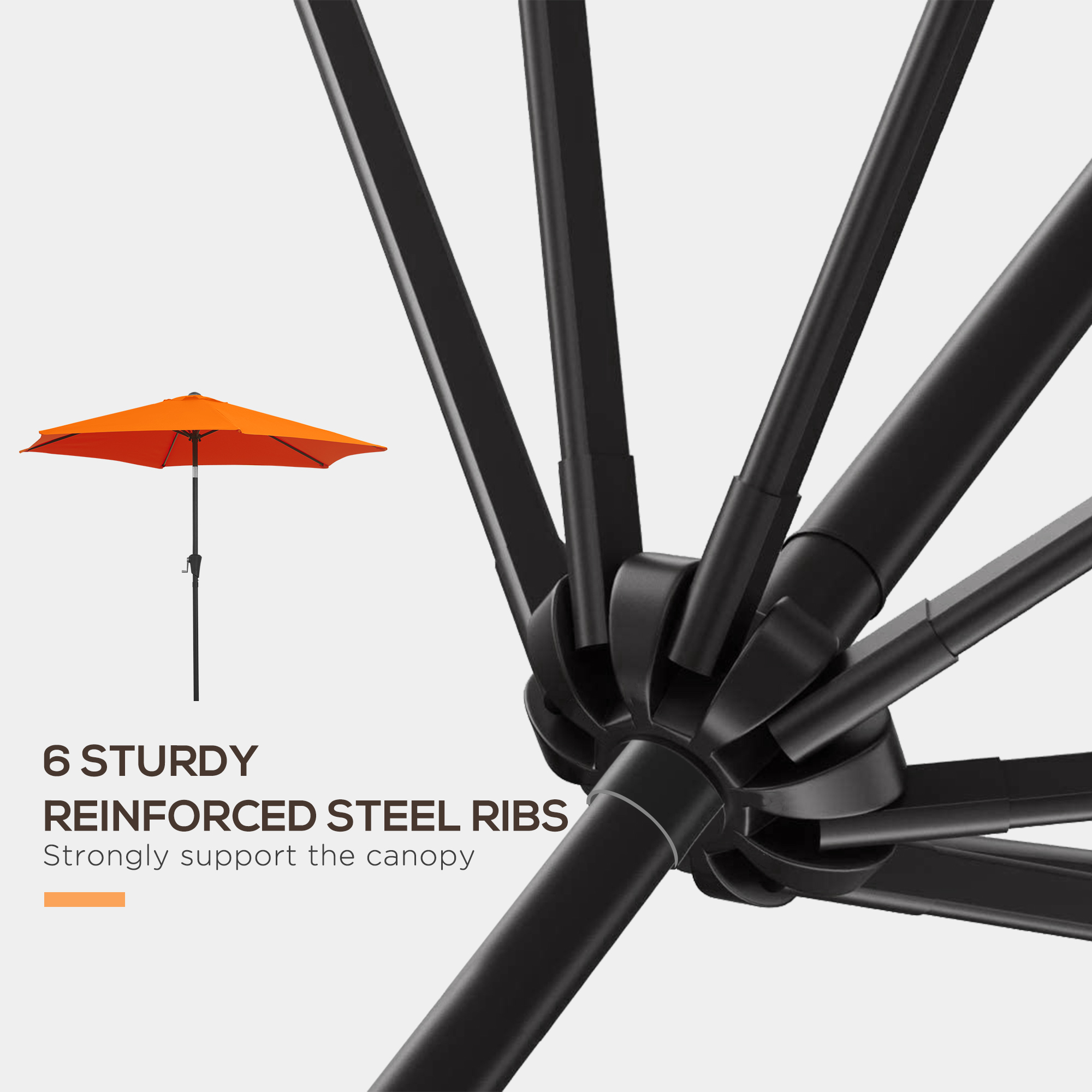Outsunny 2.6M Garden Parasol Umbrella with Tilt and Crank, Outdoor Sun Parasol Sunshade Shelter with Aluminium Frame, Orange 7
