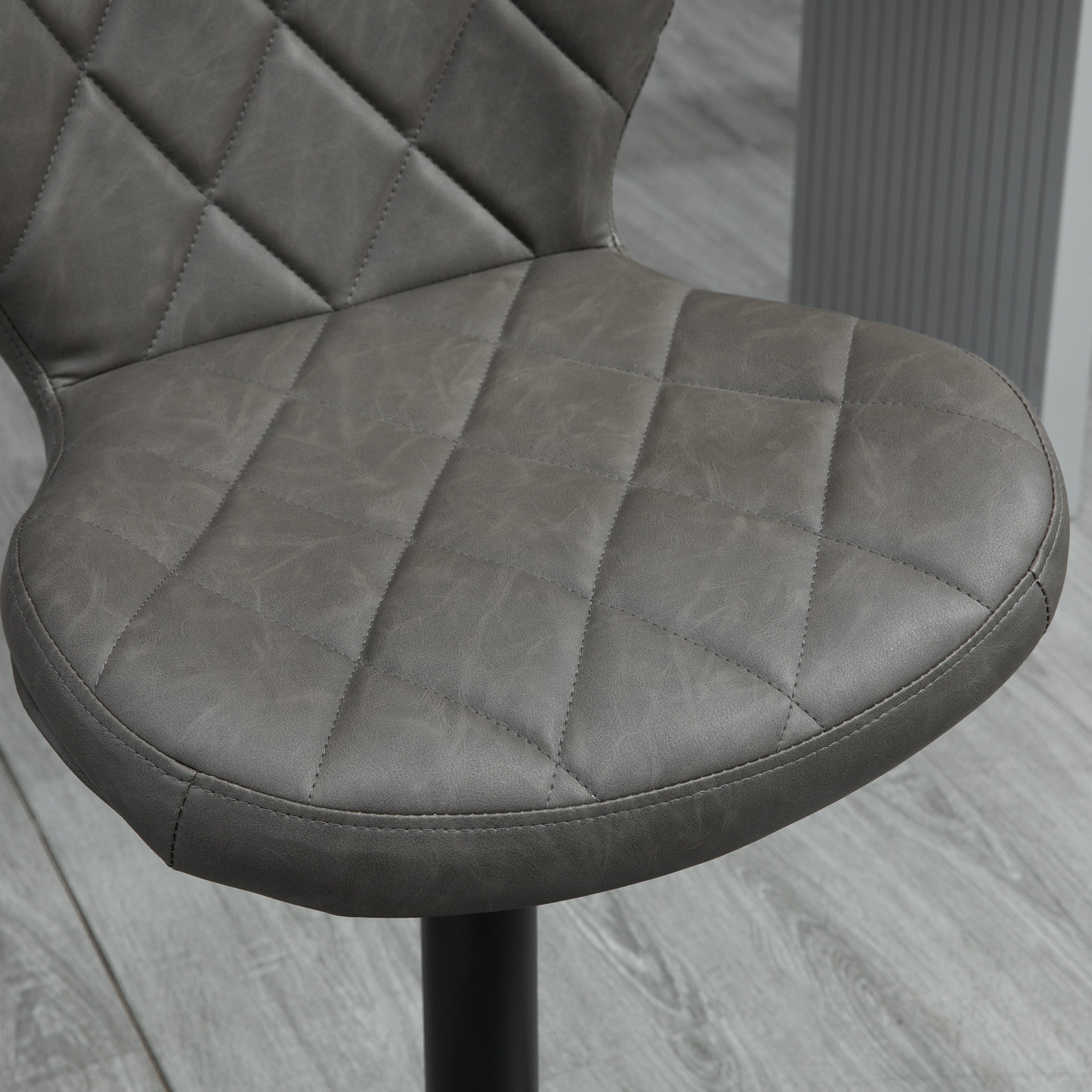 HOMCOM Bar Stools, Set of 2 Breakfast Bar Chairs, Swivel Barstools with Backrest and Footrest, Steel Frame Diamond Pattern PU, for Kitchen Counter, Dining Room, Dark Grey 8