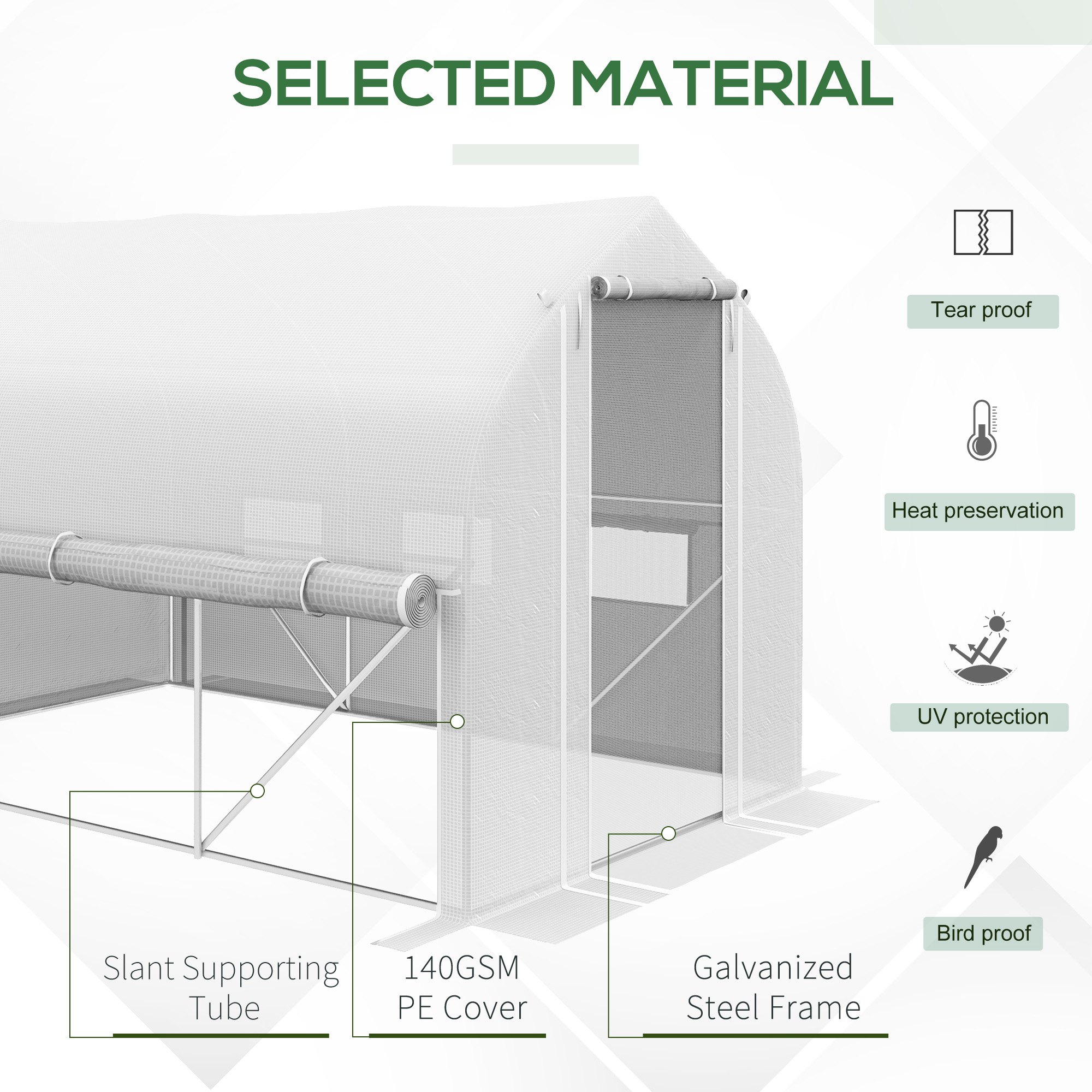 Outsunny 3 x 2(m) Walk-in Polytunnel Greenhouse, Zipped Roll Up Sidewalls, Mesh Door, 6 Mesh Windows, Tunnel Warm House Tent with PE Cover, Complimentary Plant Labels and Gloves, White 5