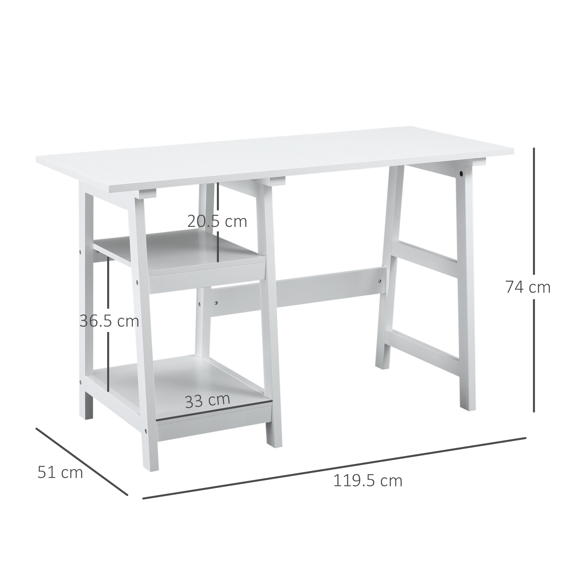 HOMCOM Compact Computer Desk with Storage Shelves, Study Table with Bookshelf, PC Table Workstation for Home Office, Study, Easy Assembly, 120 x 51cm, White 3