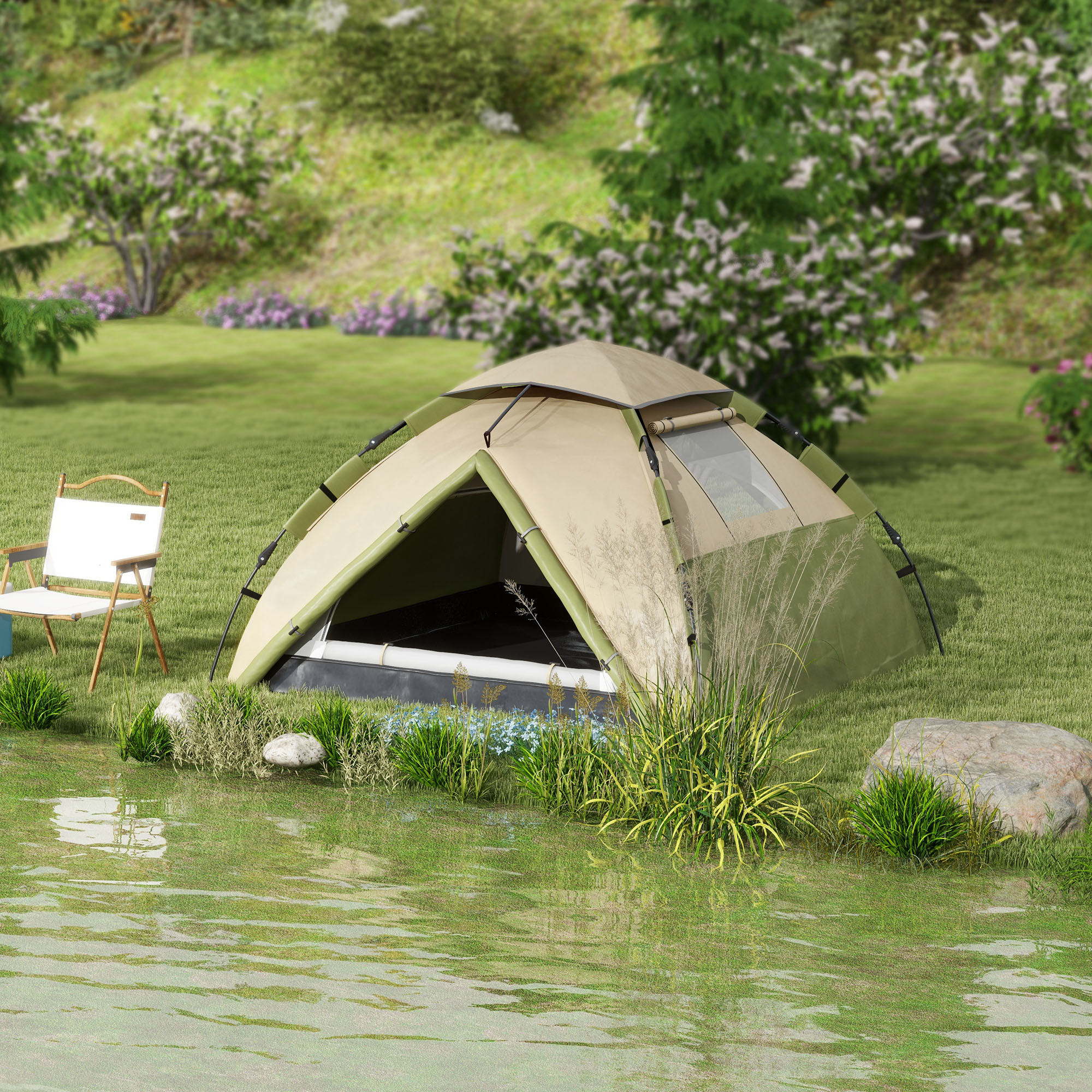Outsunny Two-Man One Room Camping Tent, with Accessories Dark Green 2