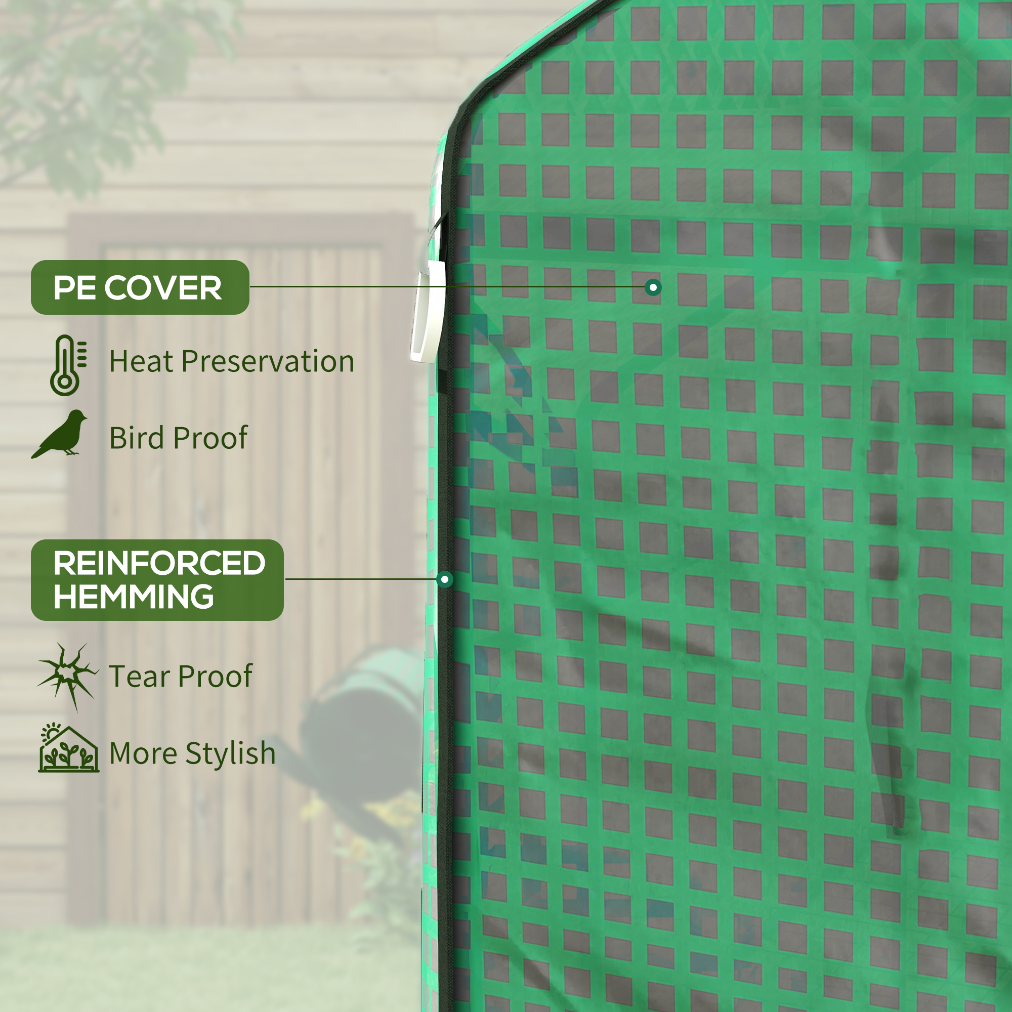 Outsunny Greenhouse Cover Replacement Walk-in PE Hot House Cover with Roll-up Door and Windows, 140 x 143 x 190cm, Green 4
